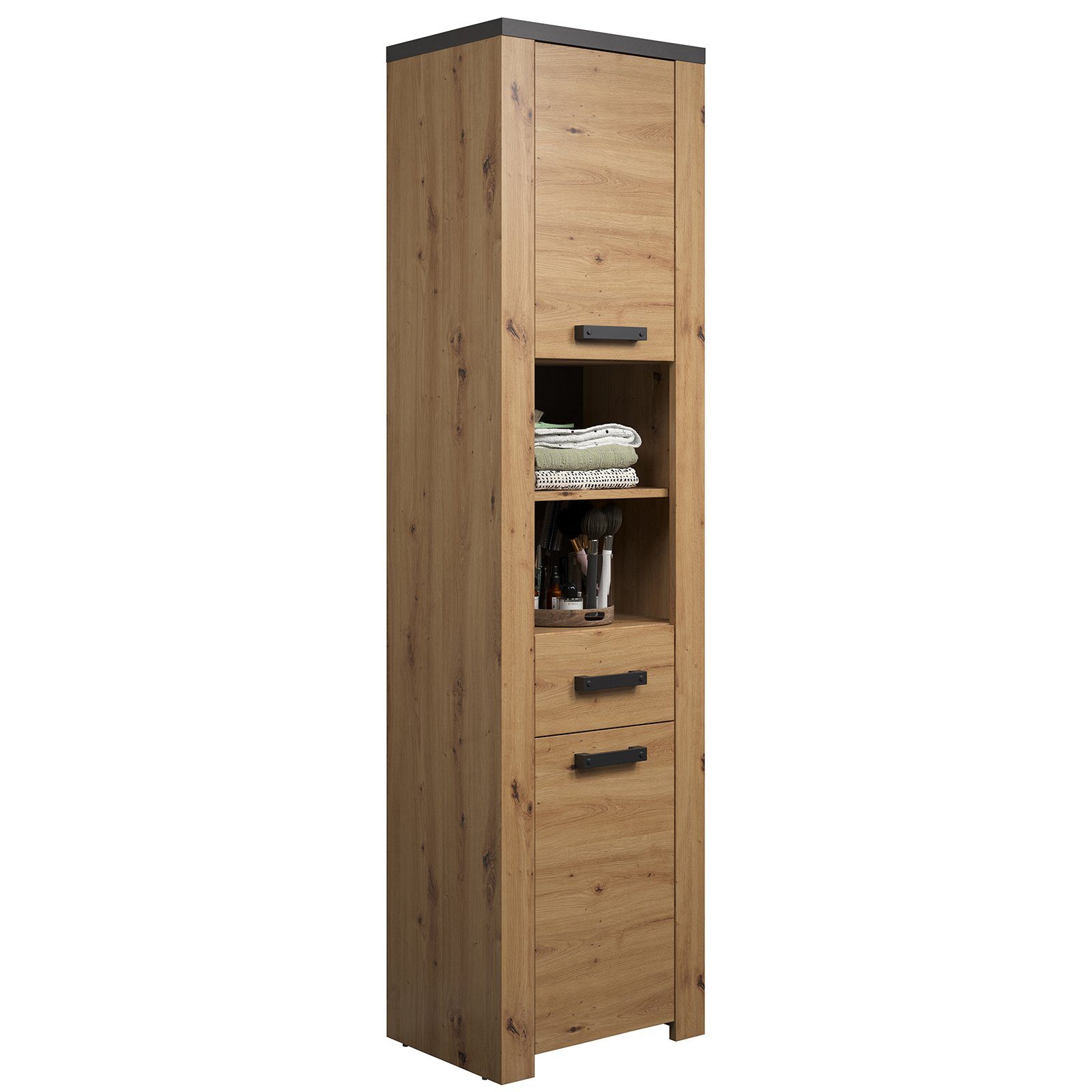 trendteam Hochschrank Badezimmerschrank Badschrank Highboard Badmöbel Eiche 53x196x35cm