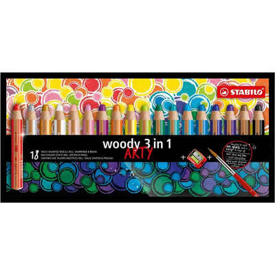 STABILO Buntstift STABILO woody 3 in 1 ARTY Buntstift - 10 mm - 18er Set + Pinsel und
