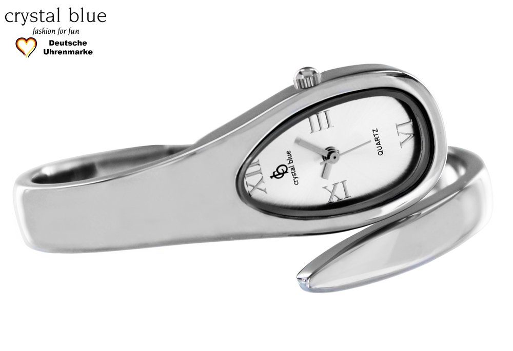crystal blue Quarzuhr Damen Spangenuhr silber analog, Gratis Versand