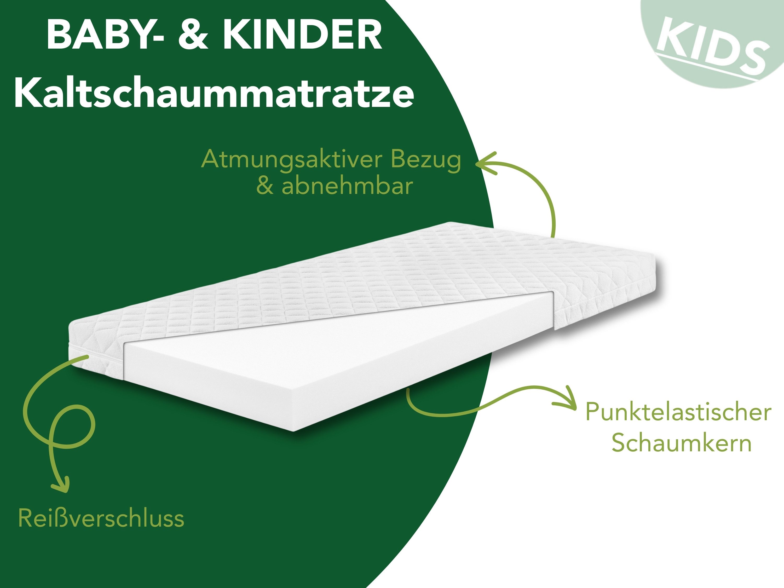 Kindermatratze Babymatratze, Jugendmatratze, atmungsaktiv & waschbarer Bezug, Dreamstar, 9 cm hoch, ohne Spannbettlaken (60x120, 70x140, 80x160, 90x200, 120x200, 140x200)