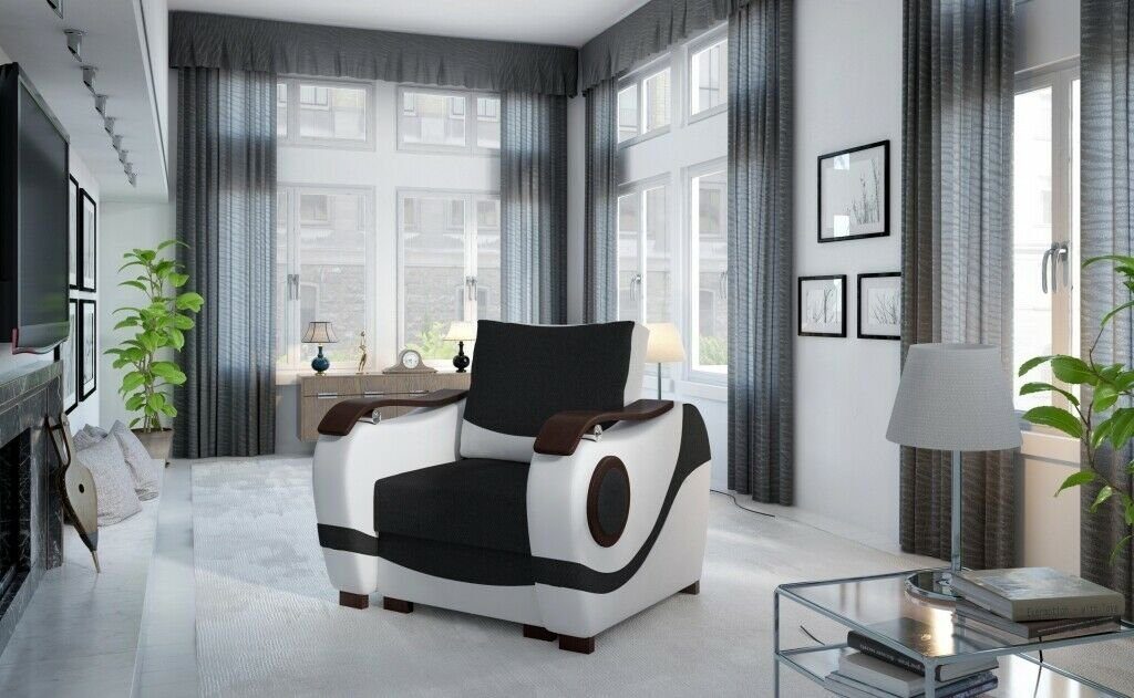 JVmoebel Sessel, Designer Moderner Polster Fernseh Sessel Sofa Couch 1 Sitzer Designer Couchen Weiß/Schwarz