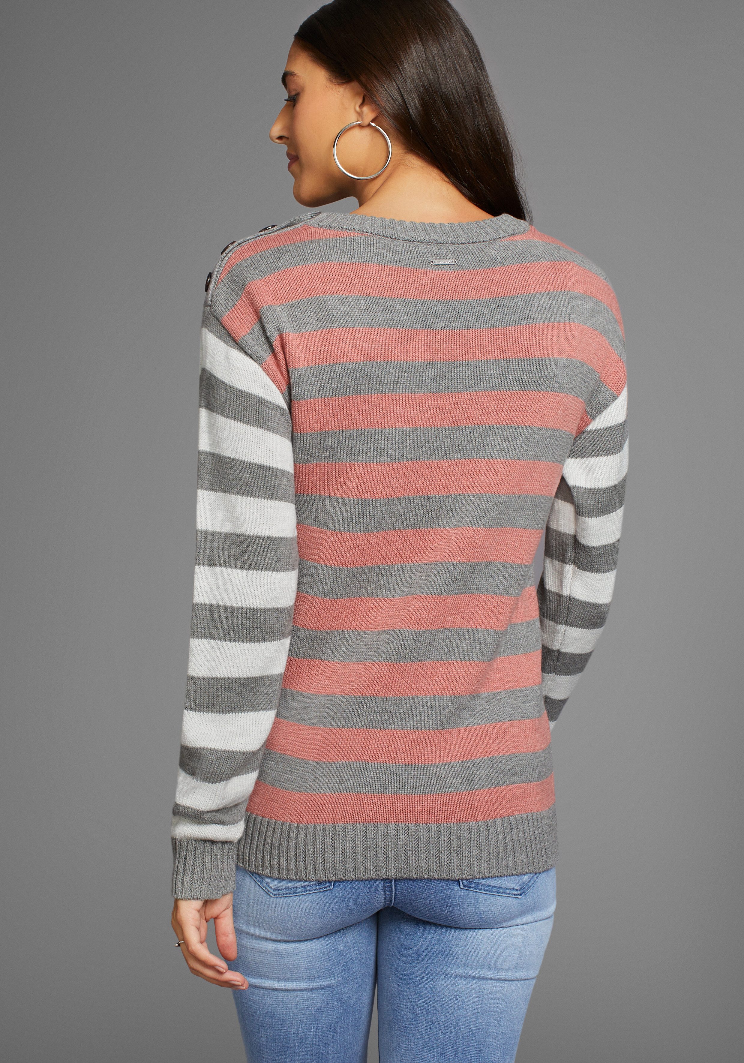 Laura Scott Strickpullover in trendy Streifenmuster mit Knopfleiste
