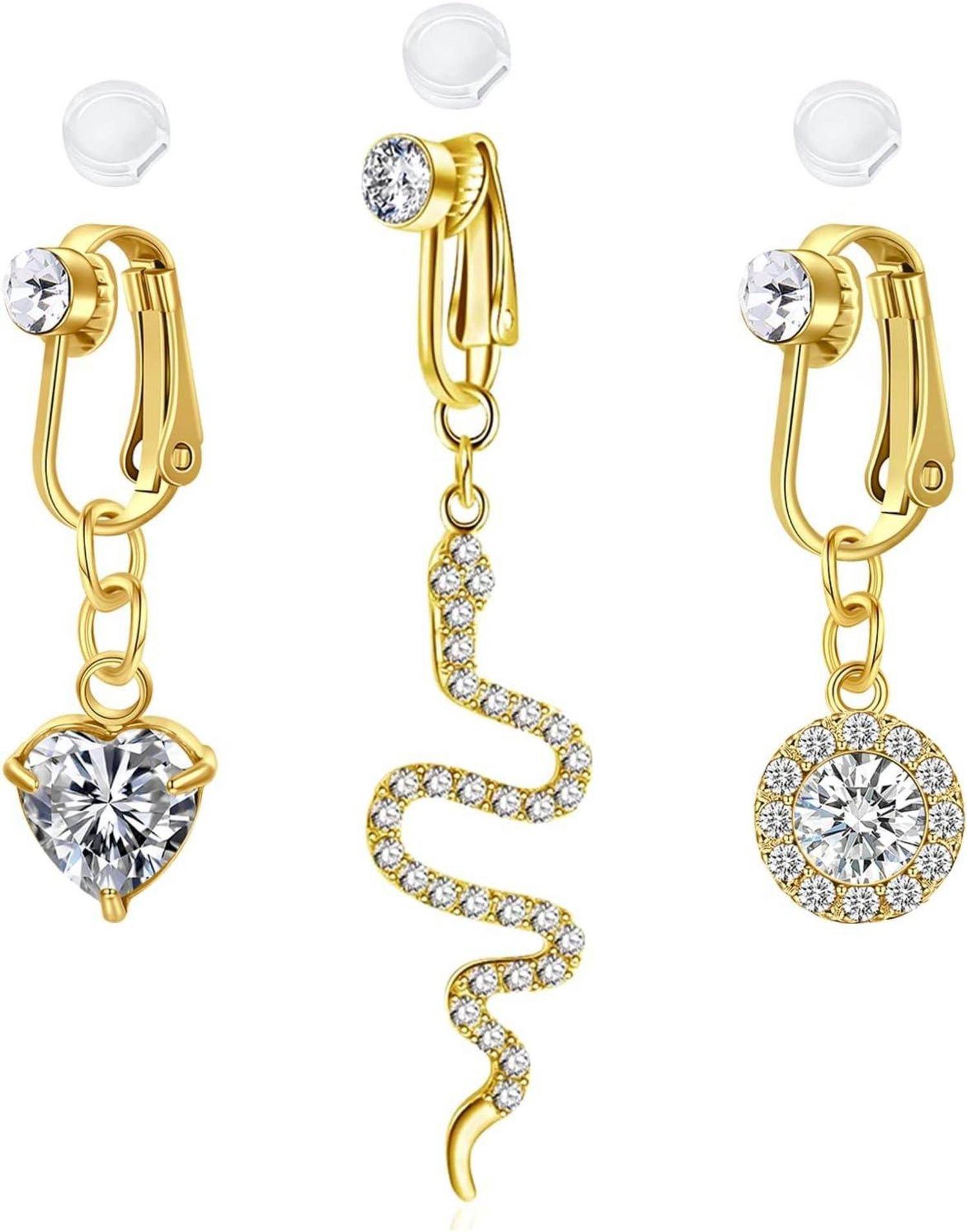 LAURITAMI Bauchnabelpiercing 3er Set Fake Bauchnabelpiercing Edelstahl Silikon-Pads Gold-Silber