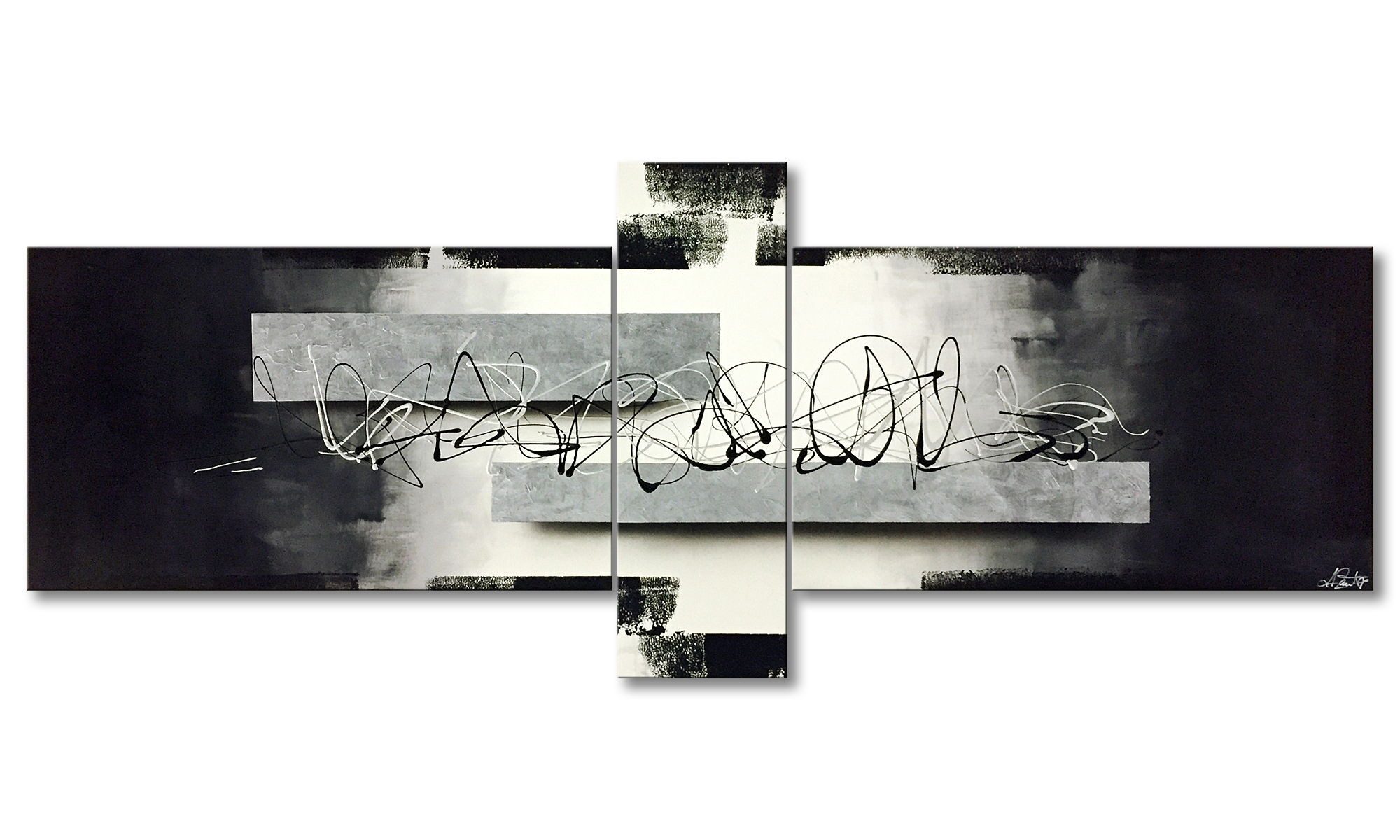 WandbilderXXL XXL-Wandbild Sharp Steel 230 x 90 cm, Abstraktes Gemälde, handgemaltes Unikat