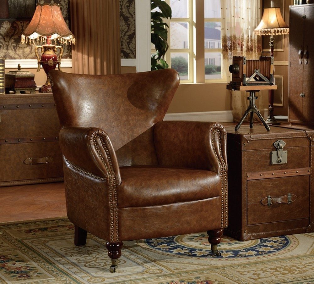 JVmoebel Chesterfield-Sessel Echtleder Sessel Braun – Klassischer Einsitzer mit Wellenunterfederung (Packung, Relaxsessel), Made in Europa