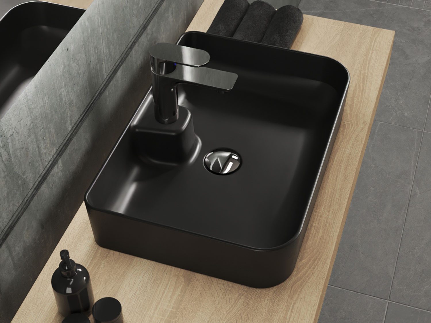 Aqua Bagno Aufsatzwaschbecken Waschschale Keramik eckig matt schwarz Waschtisch Gästebad