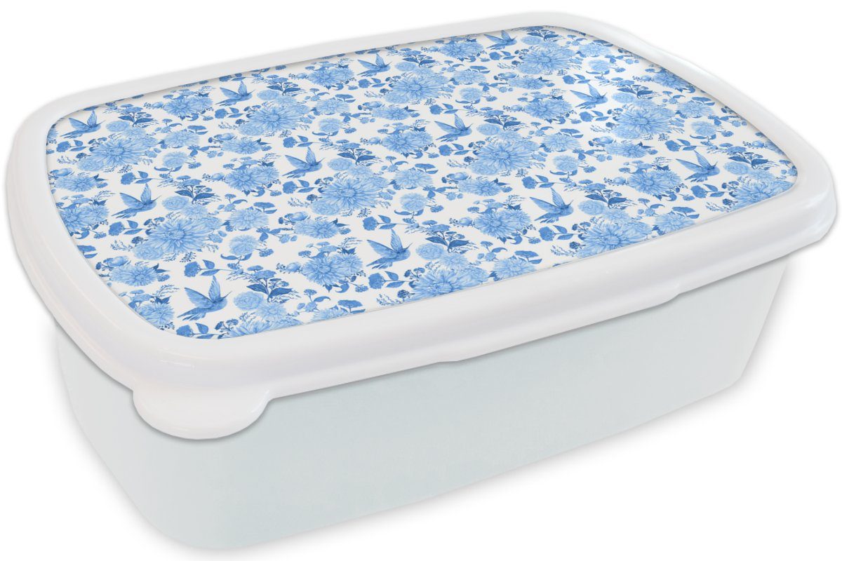 Rosen Brotbox - Erwachsene, - Lunchbox (2-tlg), Jungs Muster, für MuchoWow Blau weiß und Mädchen Kinder Brotdose, - für Blumen und Kunststoff,
