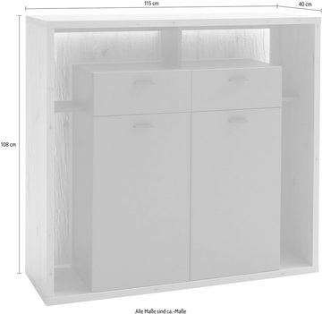 MCA furniture Highboard Lizzano, Wohnzimmerschrank mit 3-D Rückwand, wahlweise mit Beleuchtung