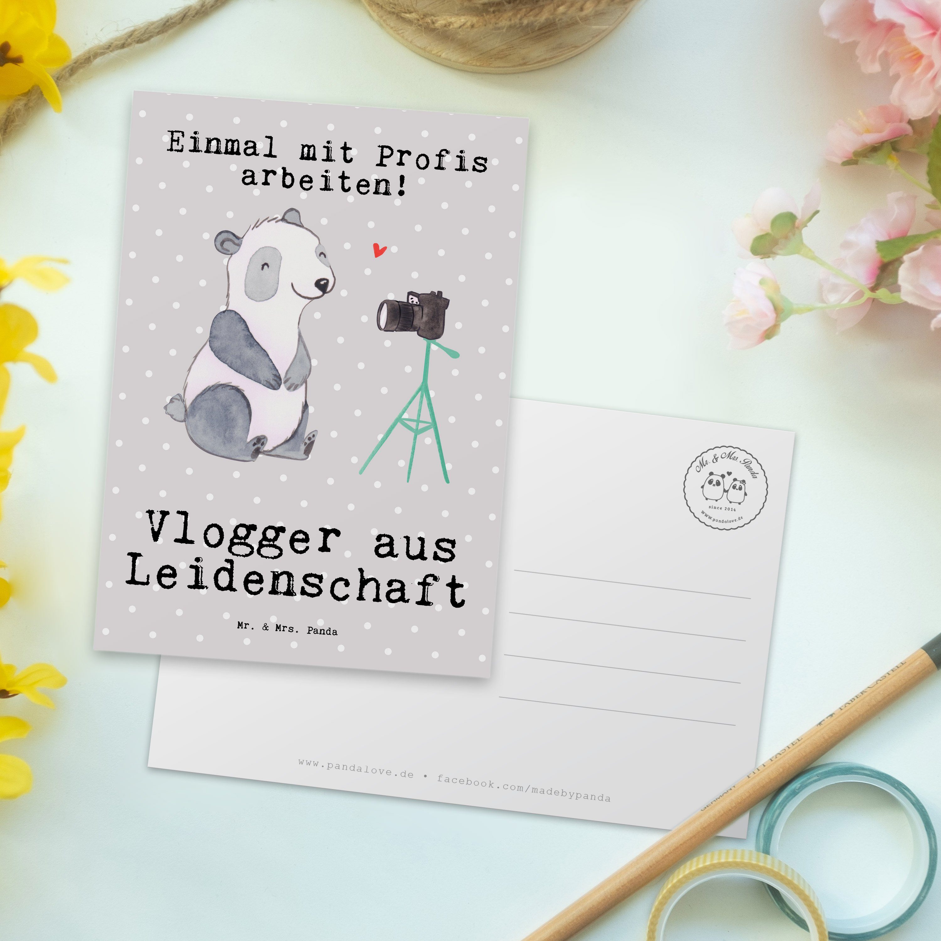 - Vlogger Arbeitskollege, Geschenk, Pastell Mrs. - Grau D Panda aus Mr. Postkarte Leidenschaft &