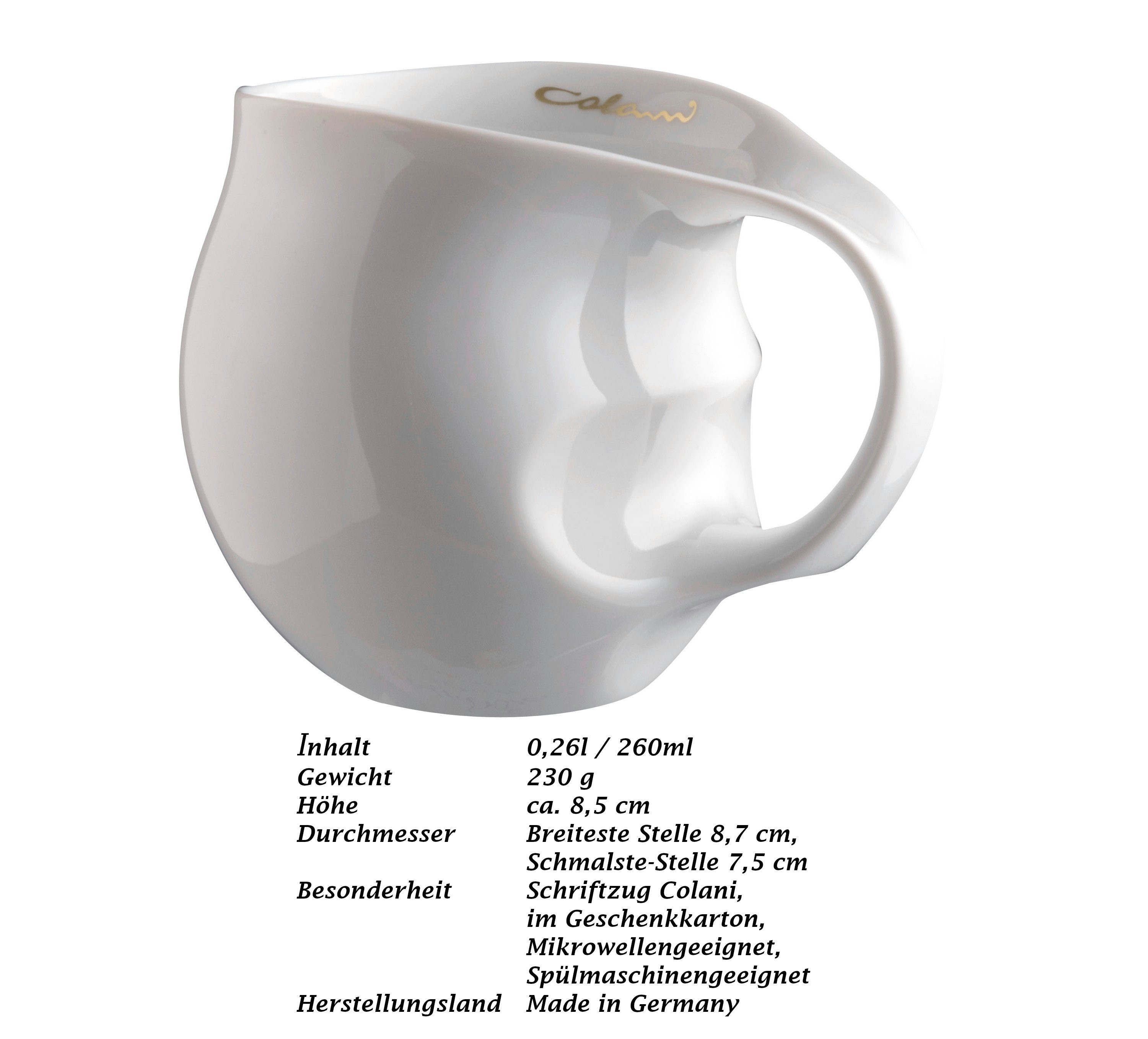 Colani Tasse Tasse Becher Kaffeetasse Weiß 260ml, 1-tlg., Porzellan, Colani Schriftzug, im Geschenkkarton