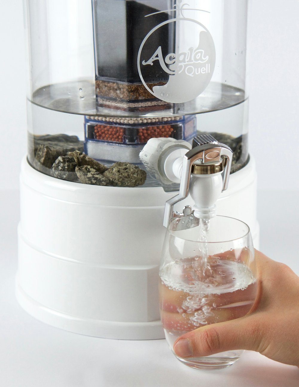 AcalaQuell Wasserfilter Standfilter Mini - mit handgefertigtem Glasbehälter (5Liter), ideal für Singles und Paare