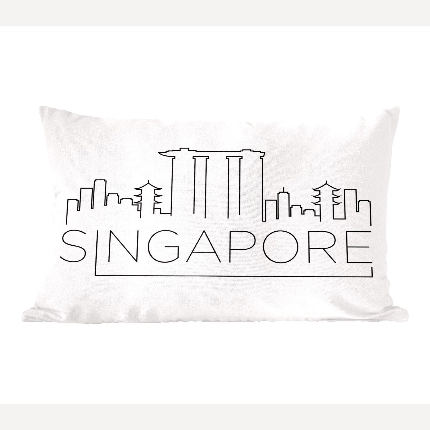 Schlafzimmer weißem Skyline mit auf Zierkissen, "Singapur" Wohzimmer Dekokissen Dekoration, Füllung, Dekokissen Hintergrund, MuchoWow