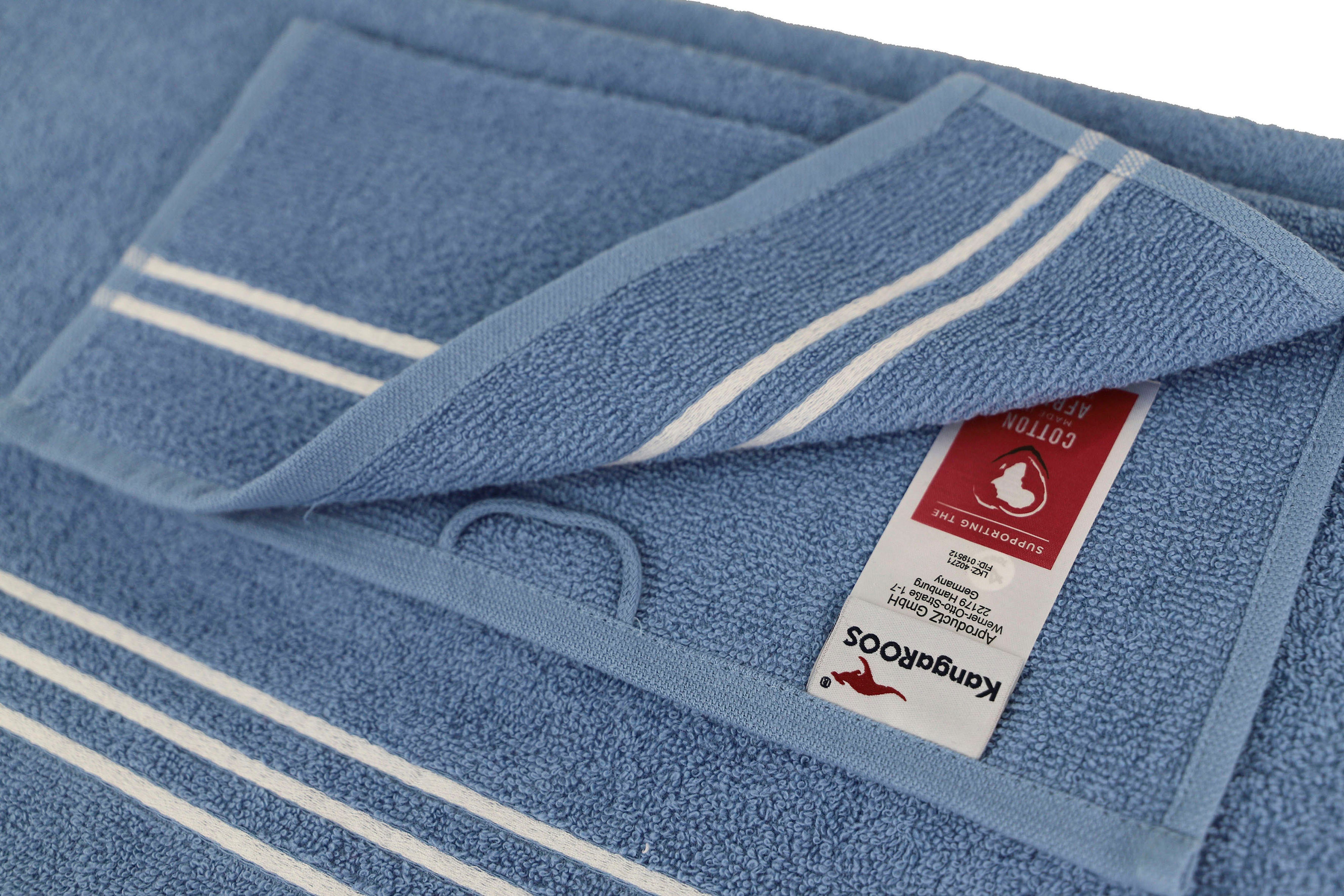 blau Baumwolle einfarbiges KangaROOS (Set, Handtuch-Set aus Handtuch 6-tlg), Streifenbordüre, Set Dalia, mit 100% Walkfrottier,