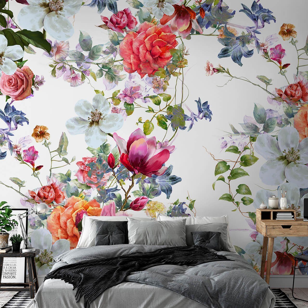 KUNSTLOFT Vliestapete Multi - Colored Bouquets 0.98x0.7 m, matt, lichtbeständige Design Tapete