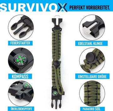 MAVURA Armband SURVIVOX Überlebensarmband Survivalarmband Survival Paracord Armband (Militär Outdoor Notfall Fallschirm Überleben), mit Feuerstein Kompass Notfallpfeife Seil Messer 5in1