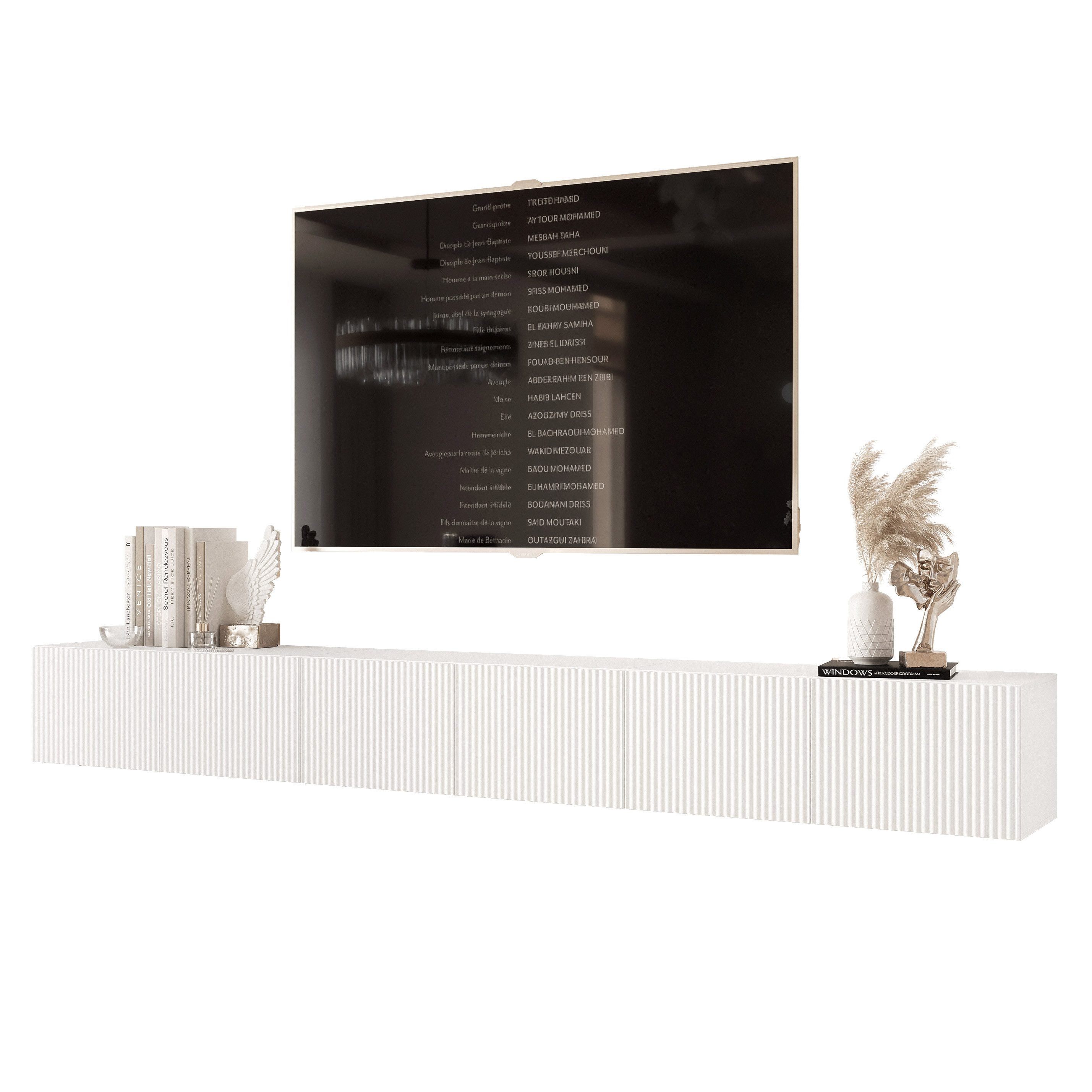 yourhouse24 Lowboard TV ANGEL 300 mit LED-Beleuchtung – Geriffelte Fronten