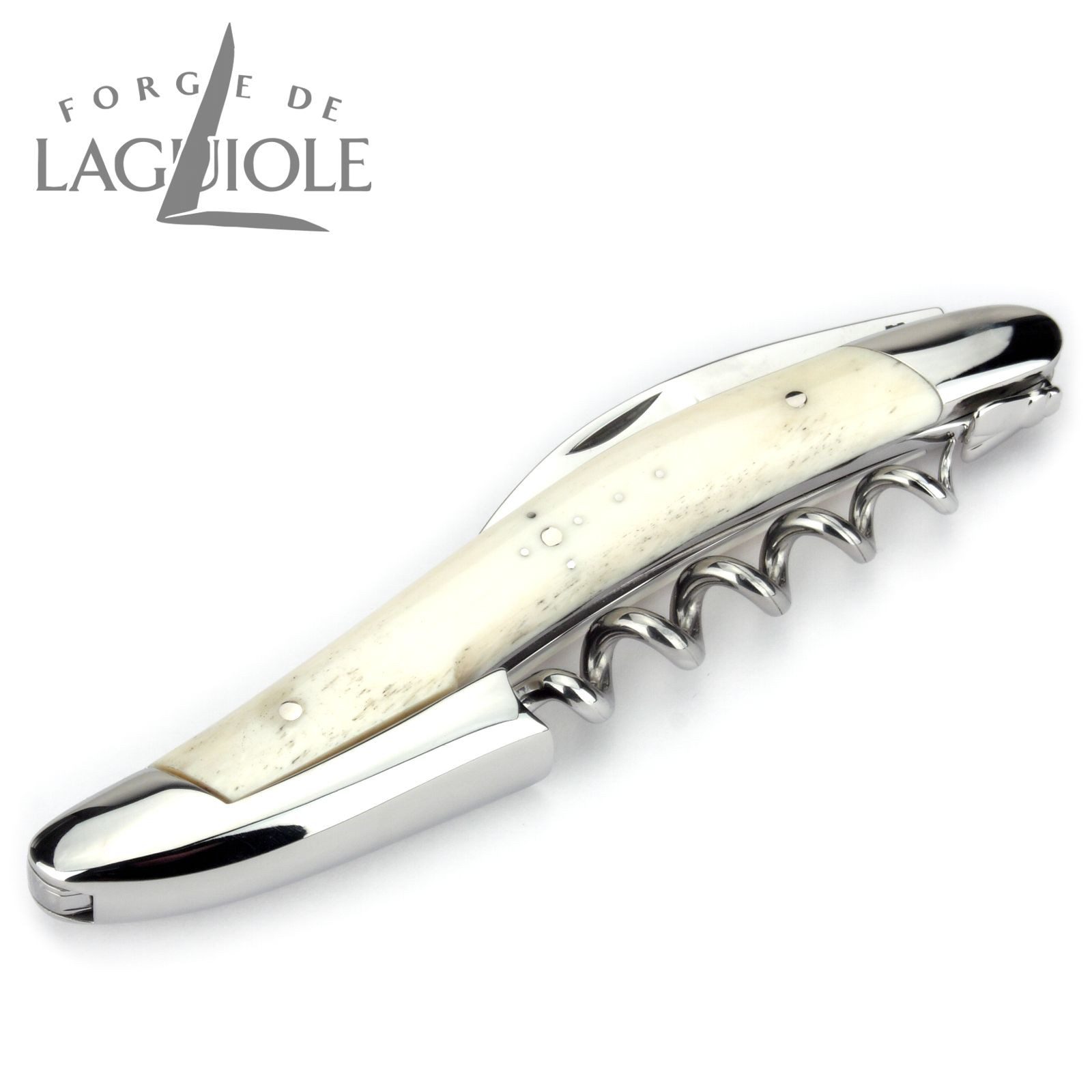 Forge de Laguiole Weinflaschenöffner SOM1 OS BRI, Laguiole Kellnermesser - Griff Rinderknochen - Edelstahl glänzend