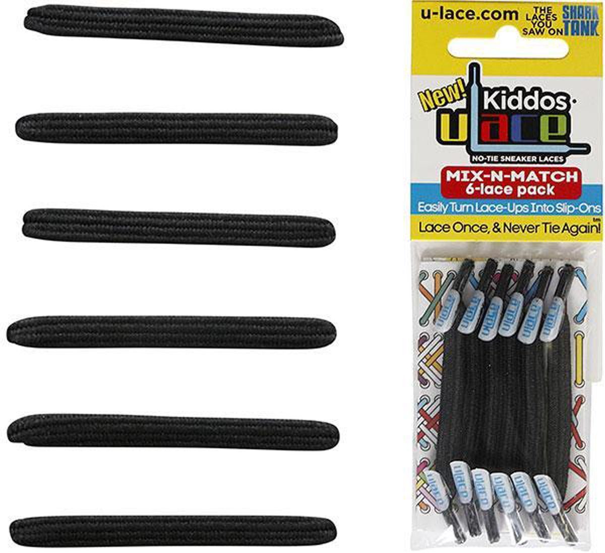 Schnürsenkel für Schnürsenkel Black Kinder mit Wiederhaken U-Laces Kiddos - elastische