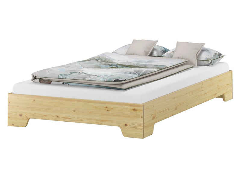 ERST-HOLZ Bett Doppelbett Echtholzbett überlang massiv Kiefer 140x220 cm, Kieferfarblos lackiert