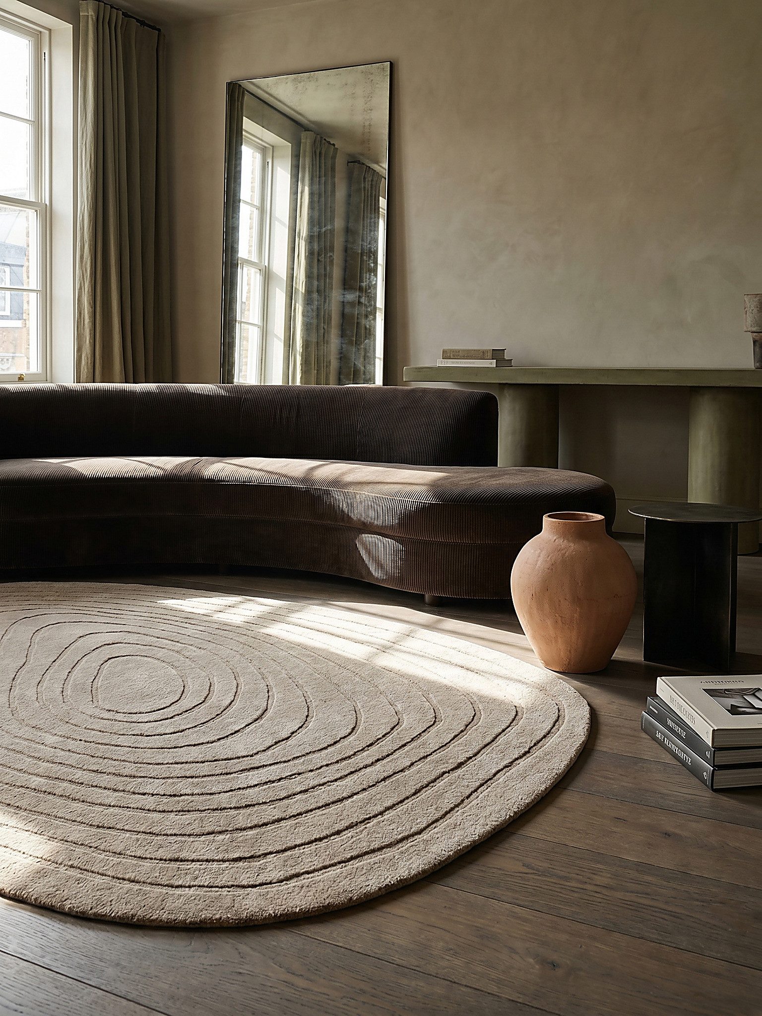 KADIMA DESIGN Wollteppich PARRET Teppich Wolle organische Form abstrakt modern 160x230 Beige, Oval, Höhe: 15 mm, 11 mm Mittelflor, zeitlos, Naturfaser, fußbodenheizungsgeeignet