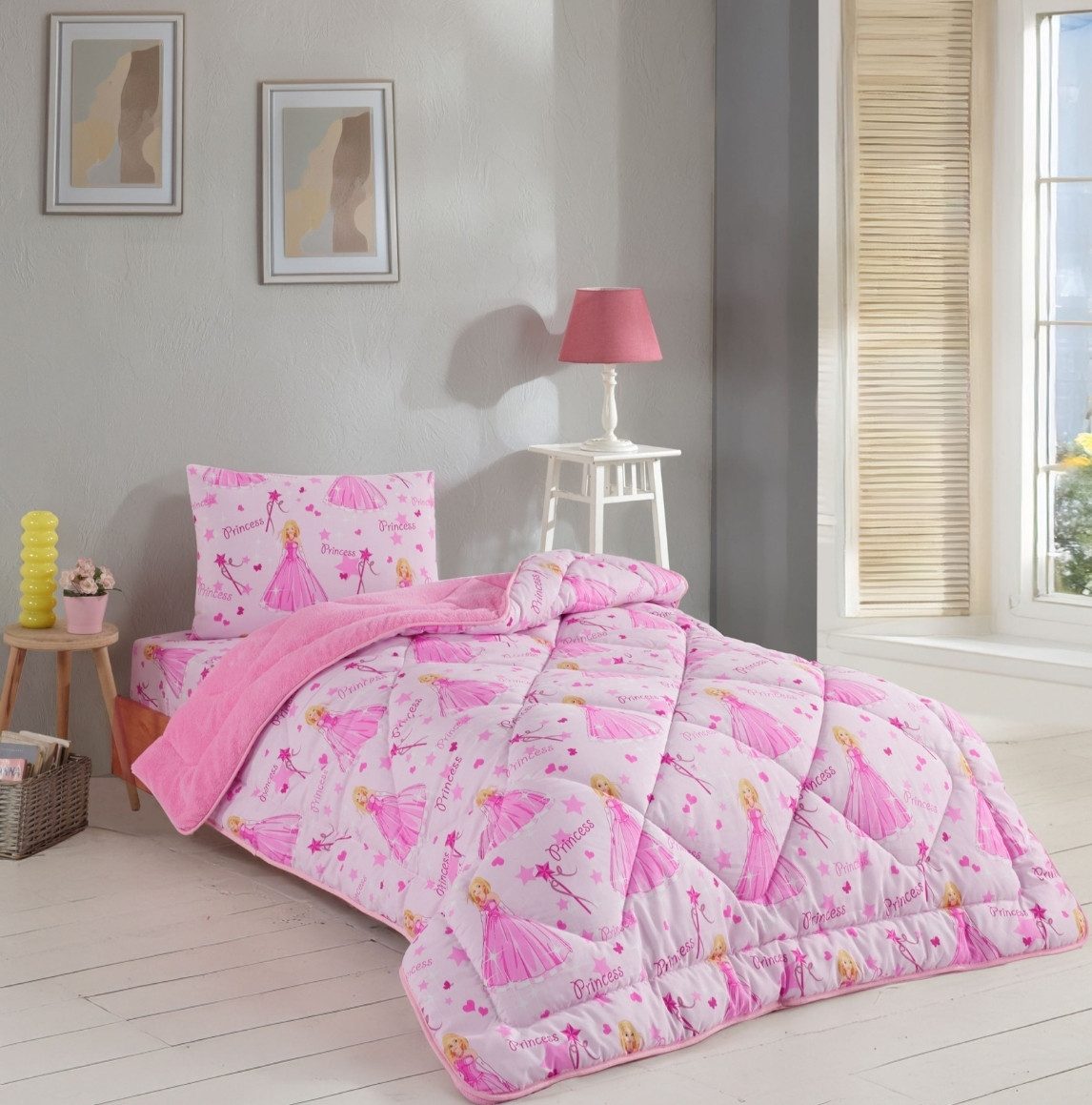 Formeya Kinderbettwäsche Prinzessin Kinderbettwäsche Set 135x200 cm mit Wendedecke