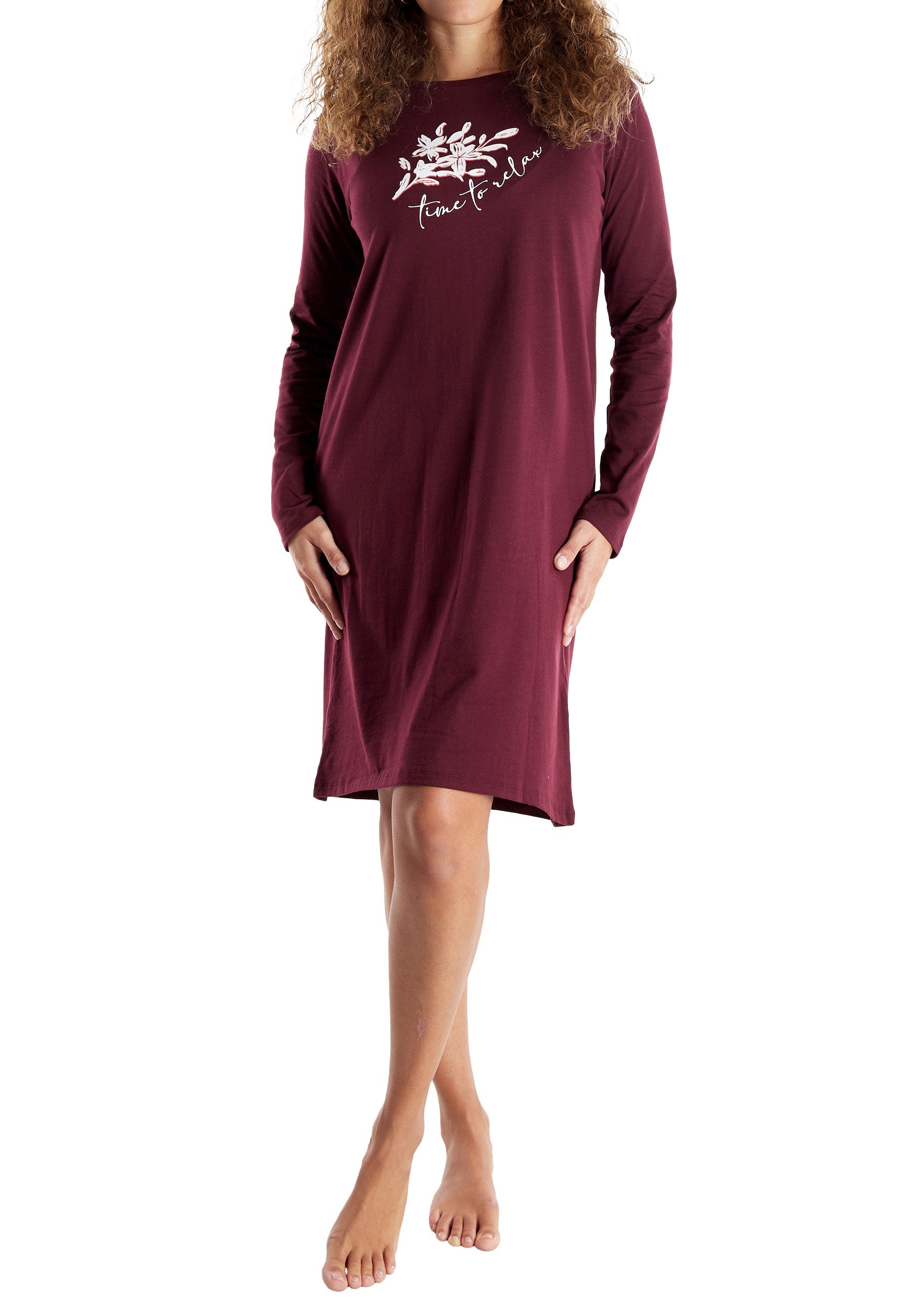 GÖTZBURG Nachthemd Chania knielang, Langarm, Rundhalsausschnitt, mit Druck, weich, Baumwolle