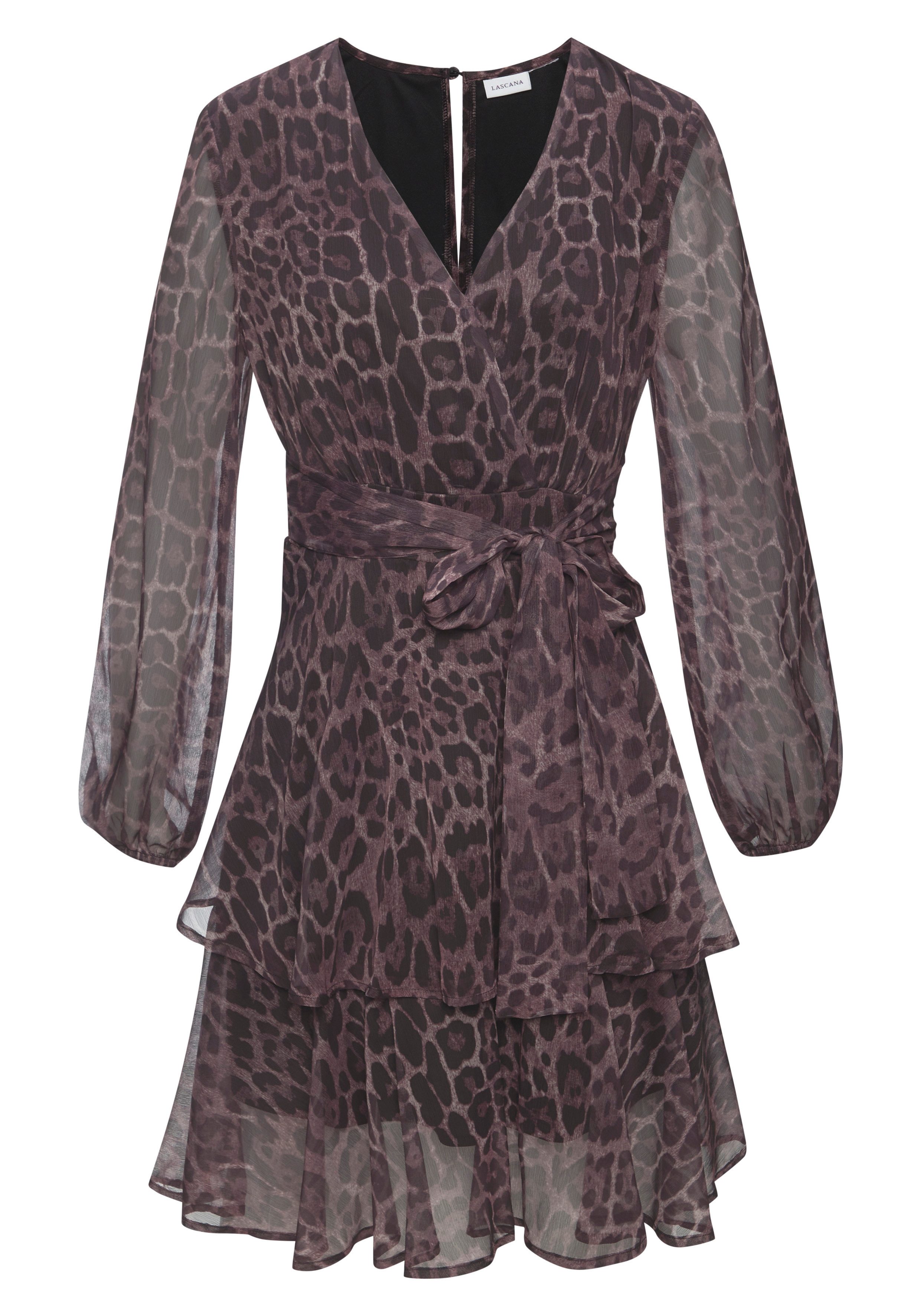 LASCANA Druckkleid mit fixiertem Bindeband, elegantes Sommerkleid mit Leomuster