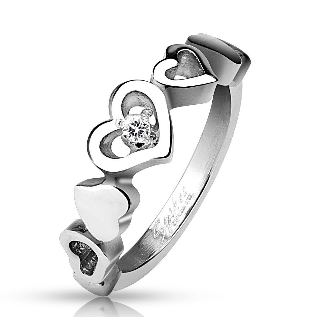 BUNGSA Fingerring 49 (15.6) Ring 5 Herzen Liebe Love mit Kristall silber aus Edelstahl (Ring)