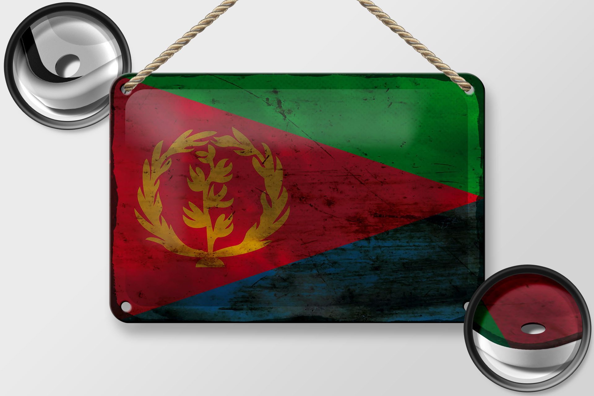 Femer GmbH Metallschild Flagge Eritrea 18x12cm Flag of Eritrea Rost, (1 St), gewölbte Oberfläche, abgerundete Ecken, umgeschlagene Kanten