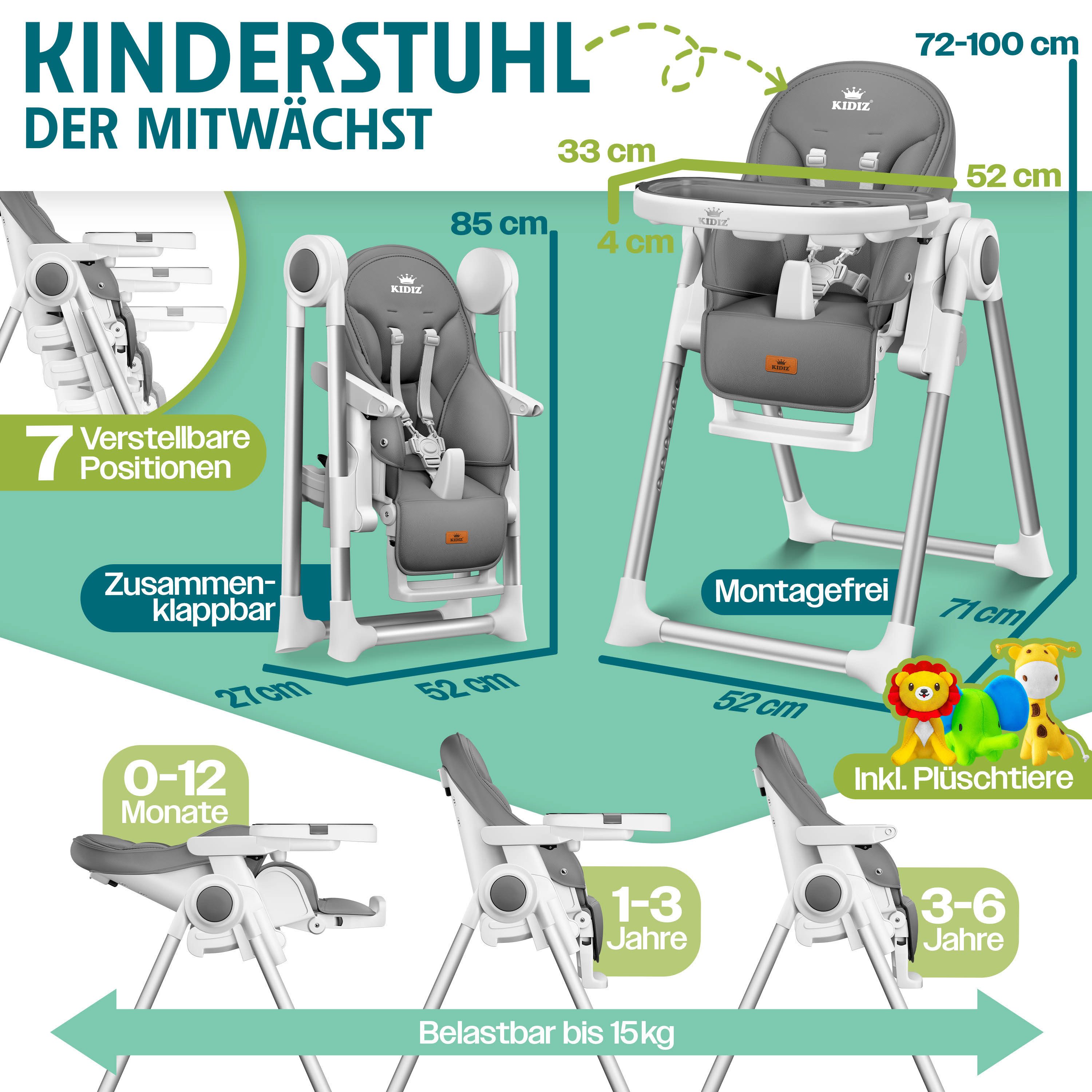 KIDIZ Kinderklappstuhl, 3in1 Kinderstuhl inkl. Spielbügel Babyliege