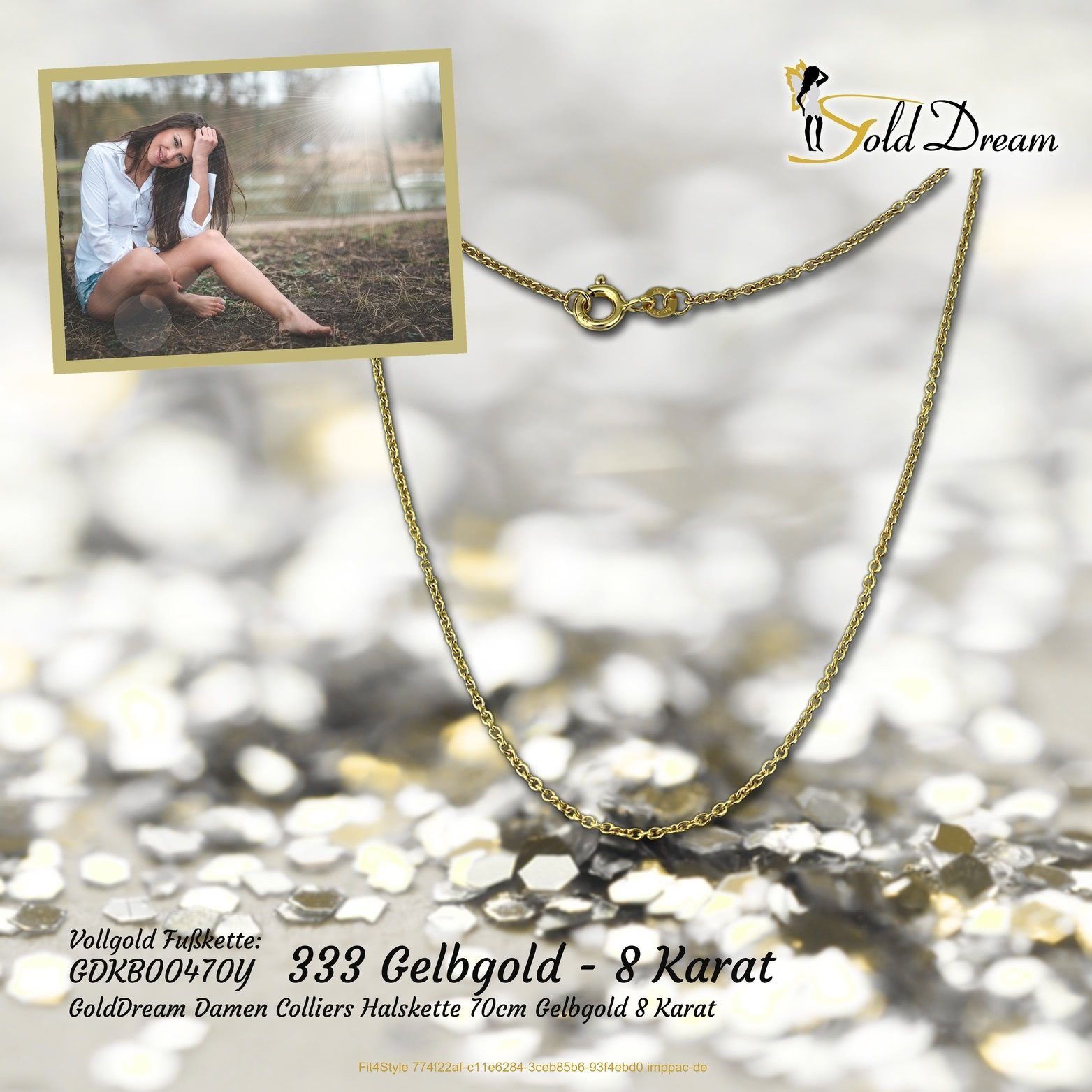 GoldDream Goldkette GoldDream Collier 333er Halskette 333 8 - Gelbgold (Collier), 8K Halskette Echtgold, Karat Gold 70cm, Damen Colliers