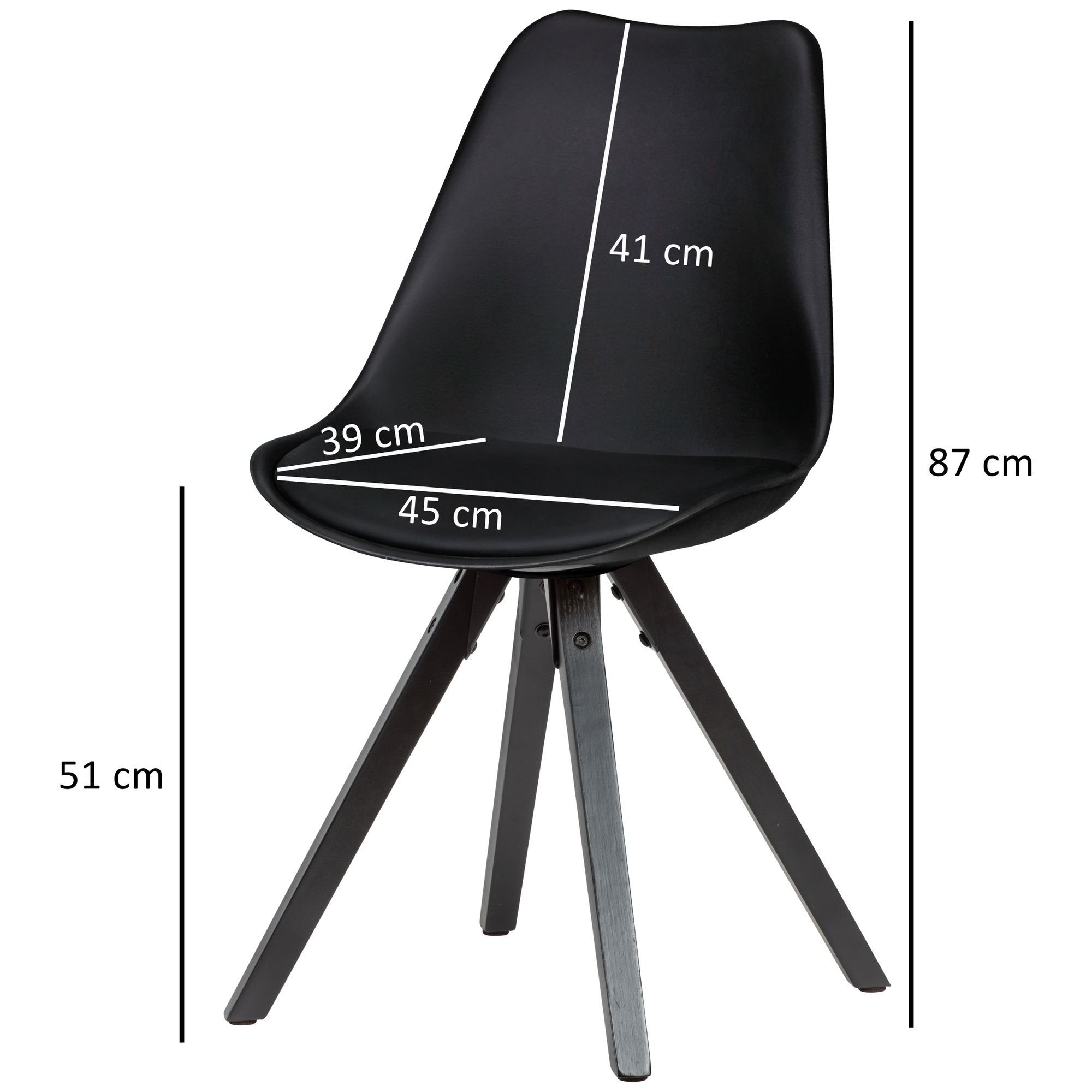 | Schwarz robuste LUND modernes KADIMA Standbeine Küchenstuhl - Esszimmerstuhl Schwarz DESIGN Design,