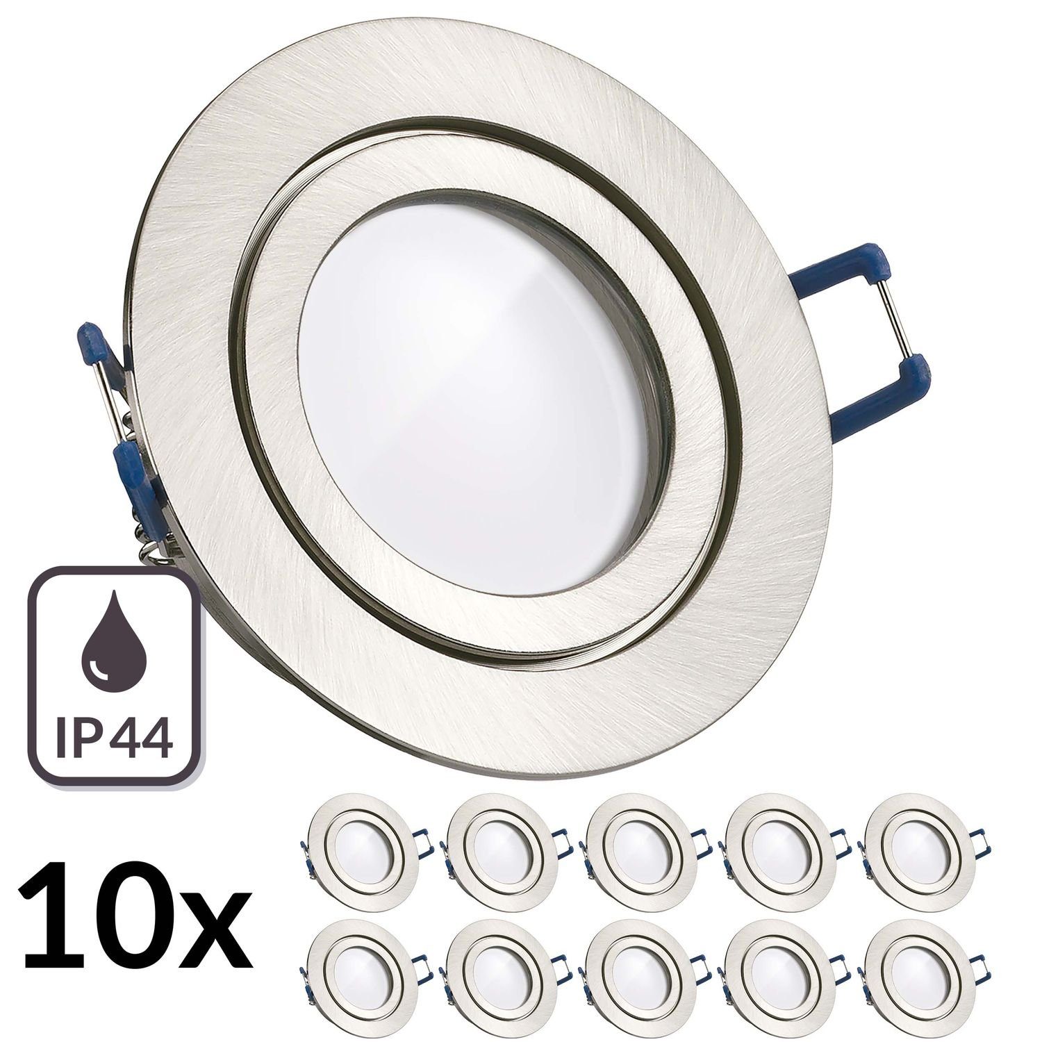 Einbaustrahler LEDANDO silber Set extra 10er edelstahl geb LED IP44 Einbaustrahler in / LED flach