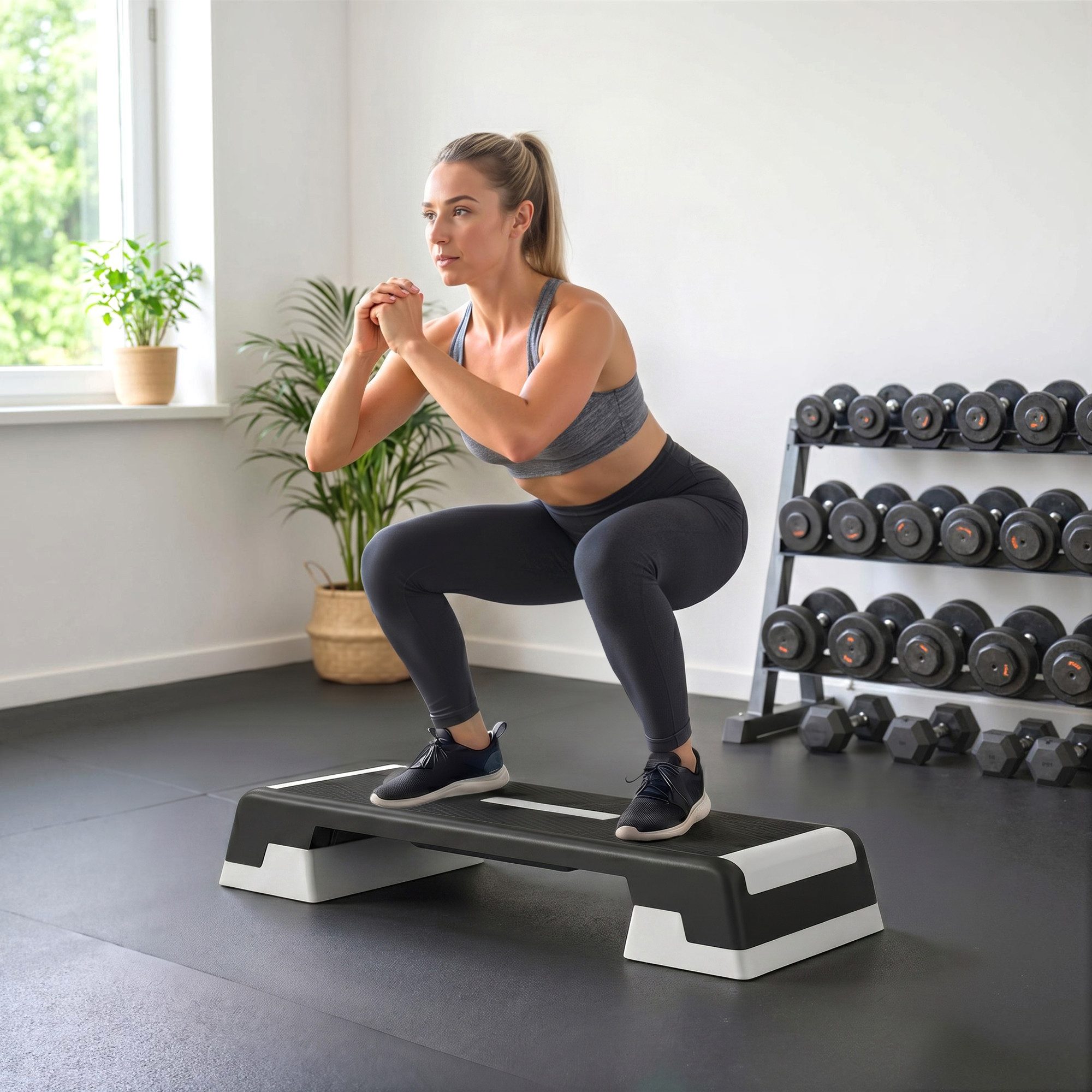 SPORTNOW Stepper mit 3 Stufen (15/20/25 cm) (Step Bench, 1-tlg., Aerobic Stepper), für Zuhause Fitnessstudio Büro Schwarz+Grau