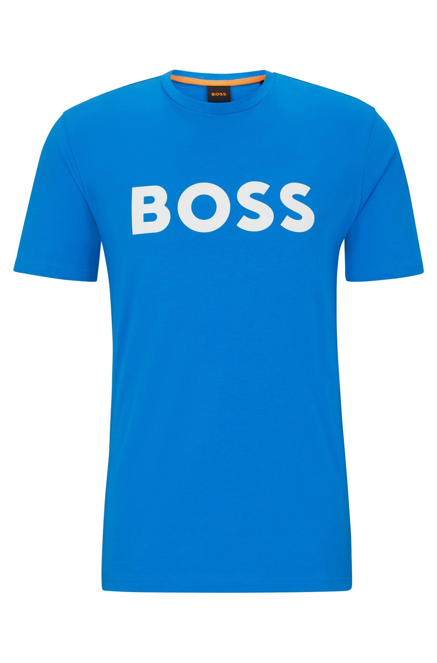 BOSS Thinking (1-tlg) 1 Kurzarmshirt ORANGE open_blue465 mit Logoschriftzug-Frontprint