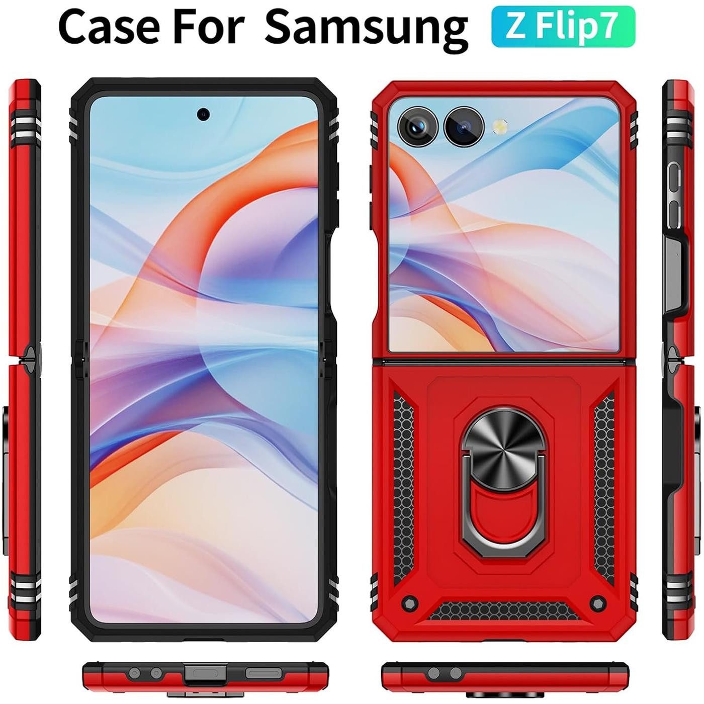 CoolGadget Handyhülle Rot als 2in1 Schutz Cover Set für das Samsung Galaxy Z Flip 7 6,9 Zoll / 4,1 Zoll, 2x Glas Display Schutz Folie + 1x TPU Case Hülle für Galaxy Z Flip 7