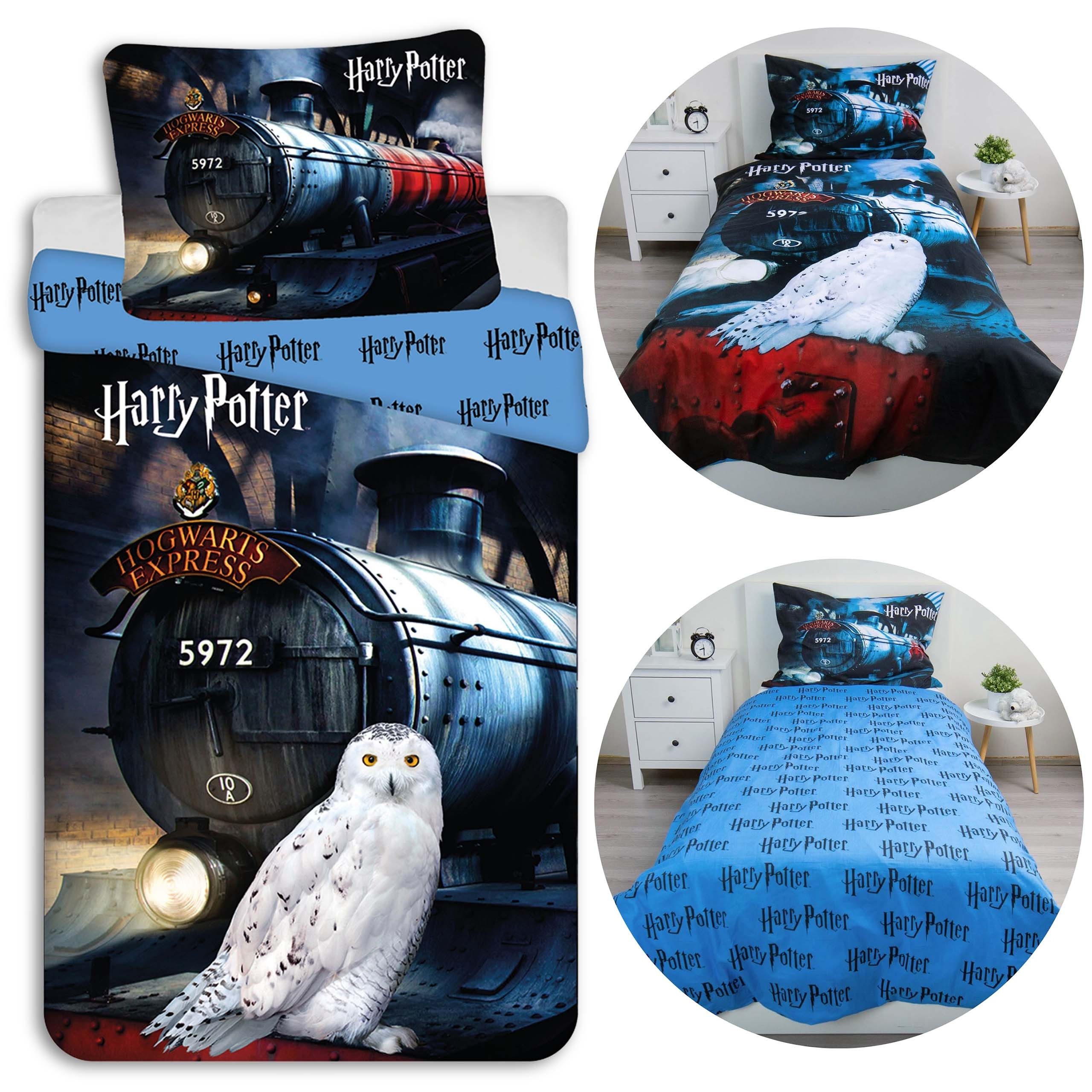 Harry Potter Bettwäsche Harry Potter Hedwig blaue Bettwäsche mit Reißverschluss 140×200+70×90