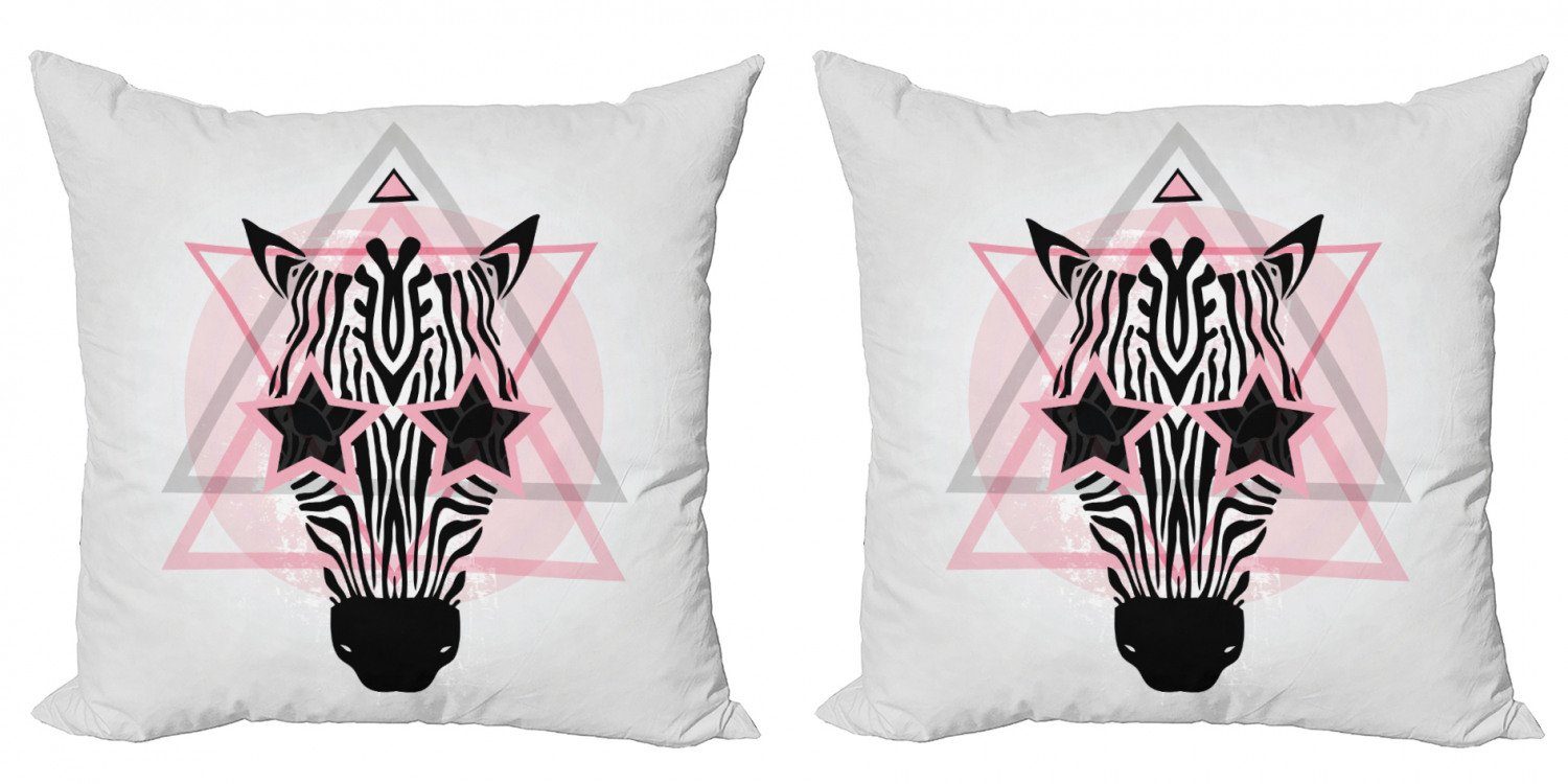 Kissenbezüge Modern Accent Doppelseitiger Digitaldruck, Abakuhaus (2 Stück), rosa Zebra Hipster-Sterne-Augen