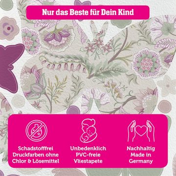anna wand Wandsticker Blumen & Schmetterlinge Lila/Beige/Grün (2 DIN A3 Bögen, 44 Wandtattoos aus Vliestapete), Hergestellt in Deutschland