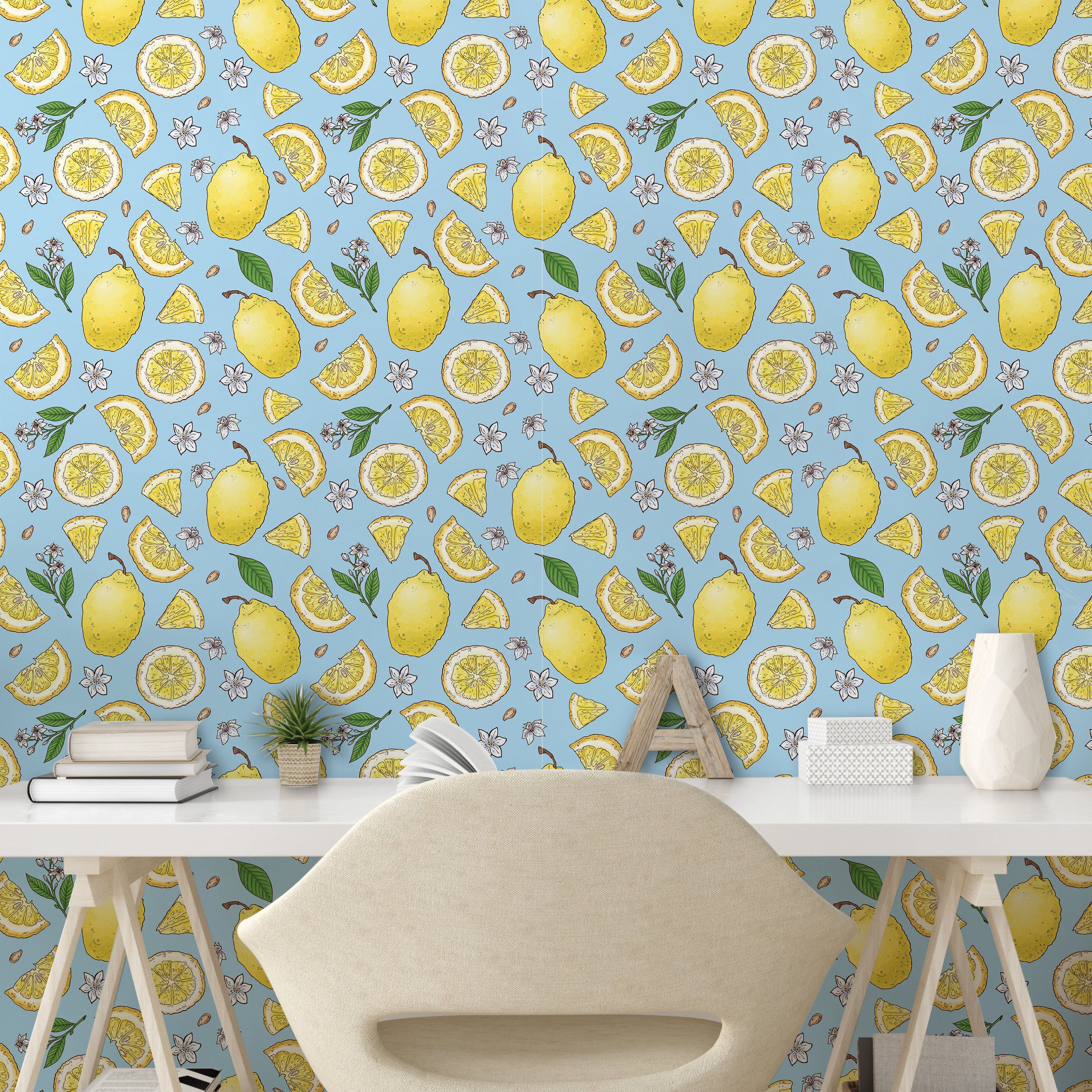 Citrus Küchenakzent, selbstklebendes Zitronen Abakuhaus Vinyltapete Wohnzimmer Blumen-Kunst Bunte