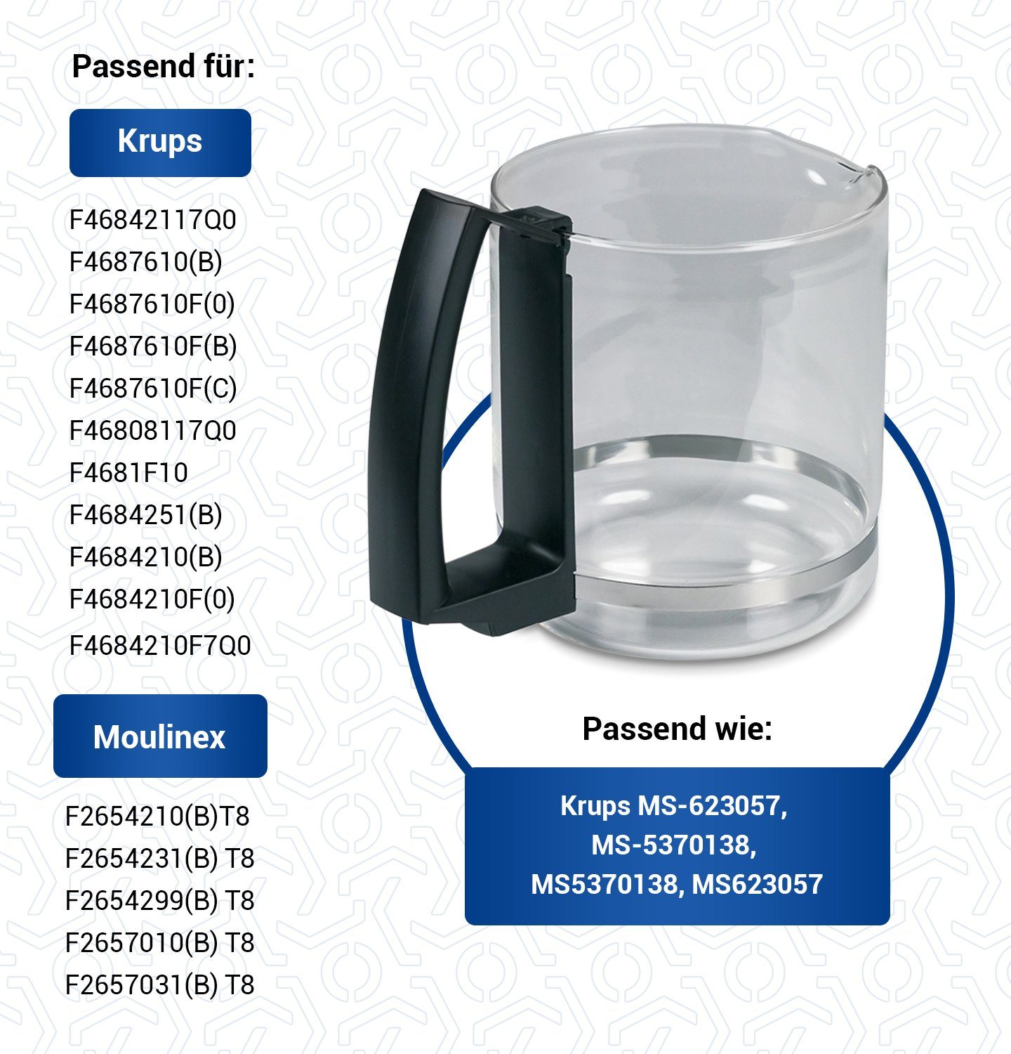 Kaffeekanne Krups T8 Filterkaffeemaschine, Tassen 8 für - für MS-623057 12 Glaskanne