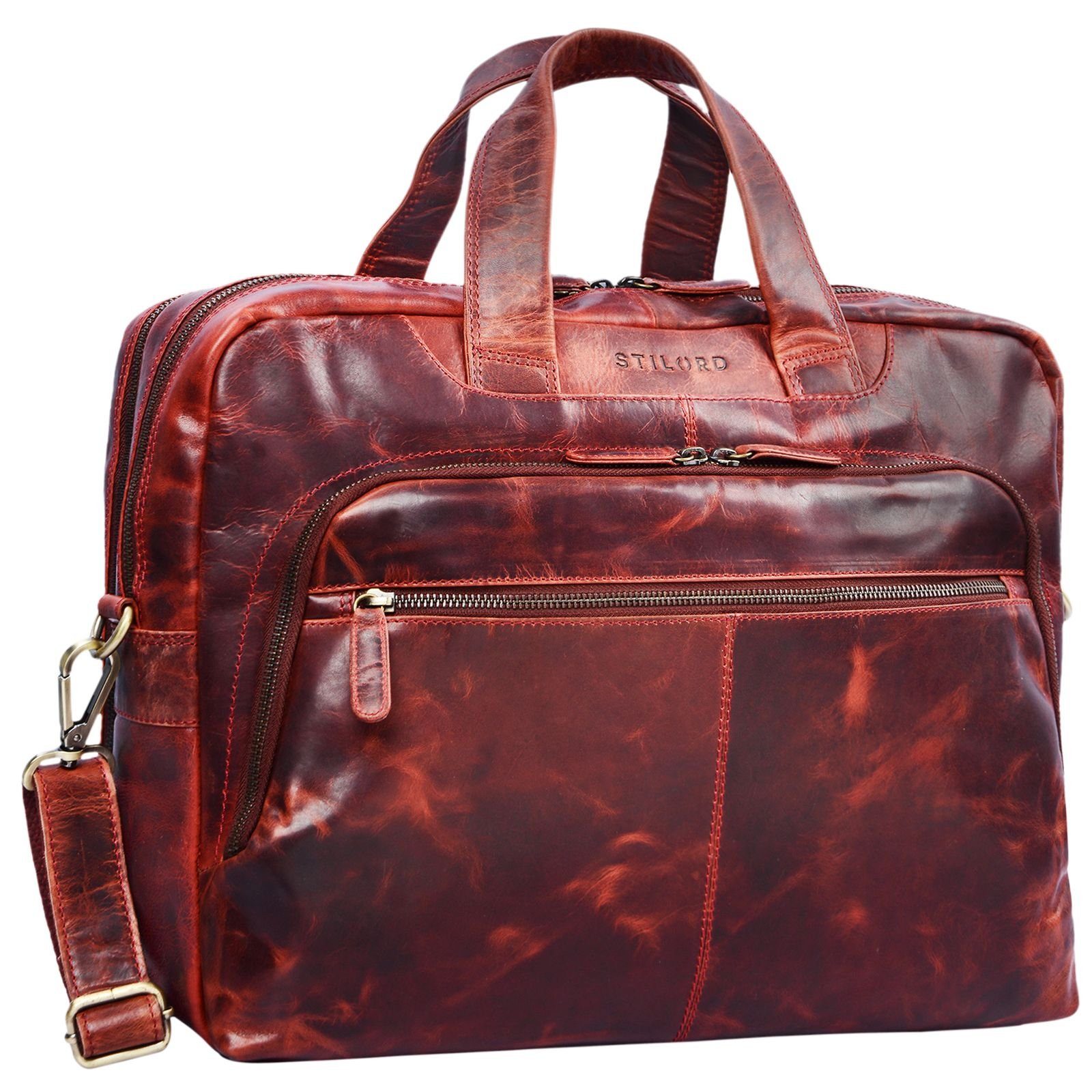 STILORD Laptoptasche "Lias" Umhängetasche Leder groß kara - rot | Businesstaschen