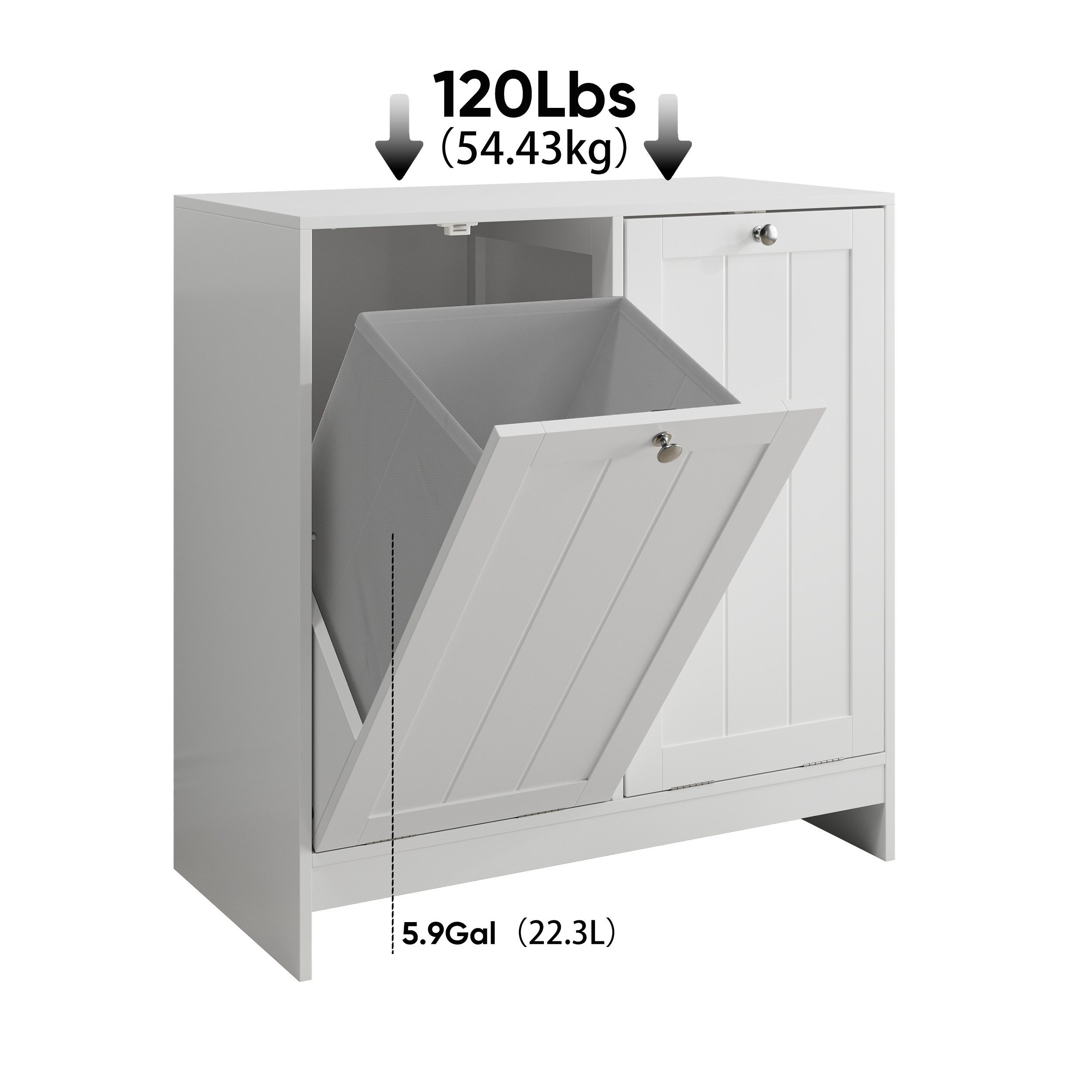 i@home Badkommode Wäscheschrank 2 Fächer Weiß kippbar (Wäschekorb mit herausnehmbaren Stoffkörben & Griffen, 1 St., versteckter Wäschekorb), platzsparender Wäsc – Bild 5 von 5
