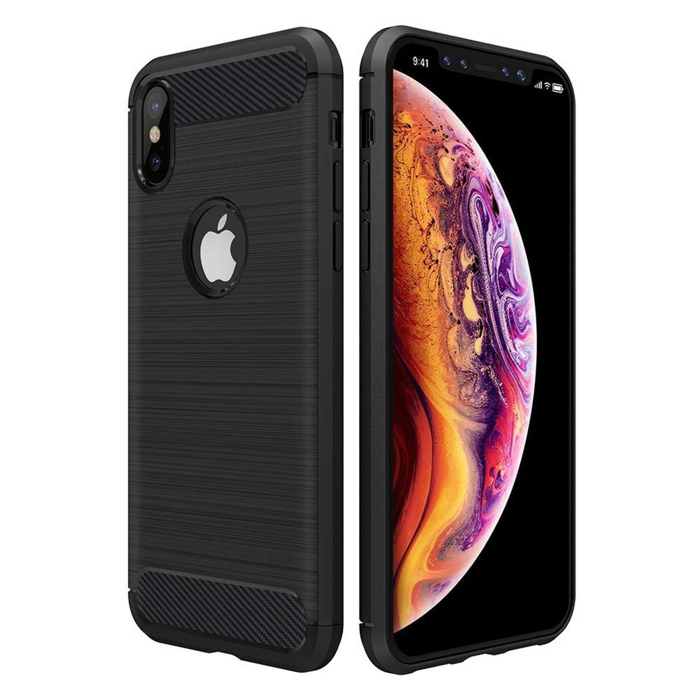 CoolGadget Handyhülle Carbon Handy Hülle für Apple iPhone X, iPhone XS 5,8 Zoll, robuste Telefonhülle Case Schutzhülle für iPhone X / XS Hülle