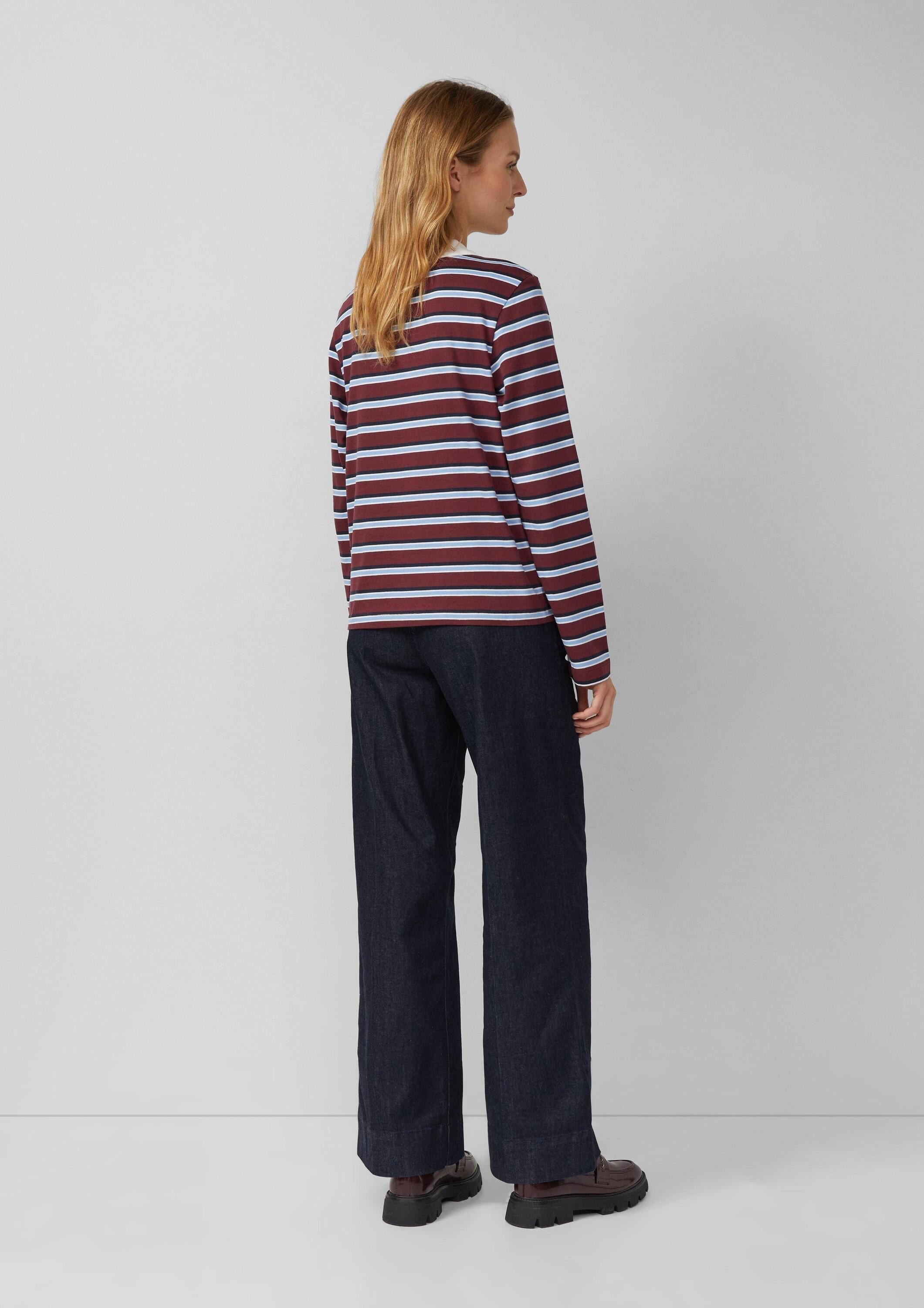 s.Oliver Langarmshirt Polo-Shirt Langarm-Poloshirt mit Streifen