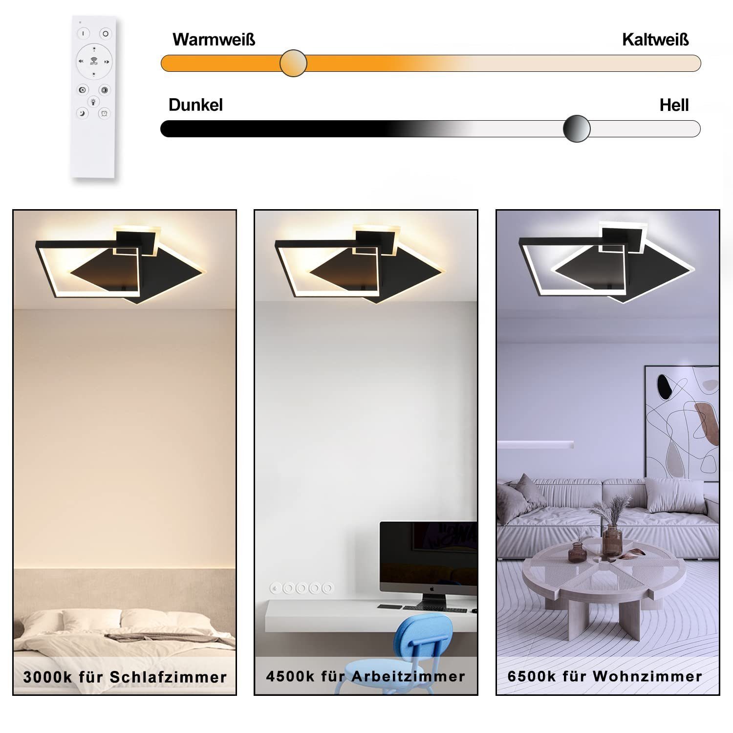 ZMH LED Deckenleuchte Modern Design Wohnzimmerlampe mit Fernbedienung Metal günstig online kaufen