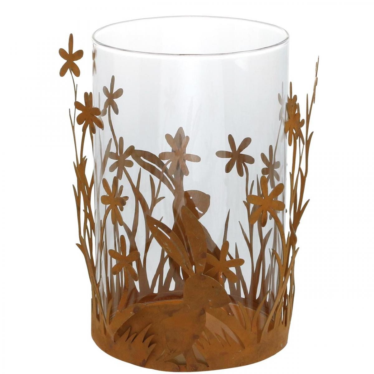 Florists Products Osterfigur Windlicht Osterdeko Hasen Metall Rost Frühlingsdeko Blumen