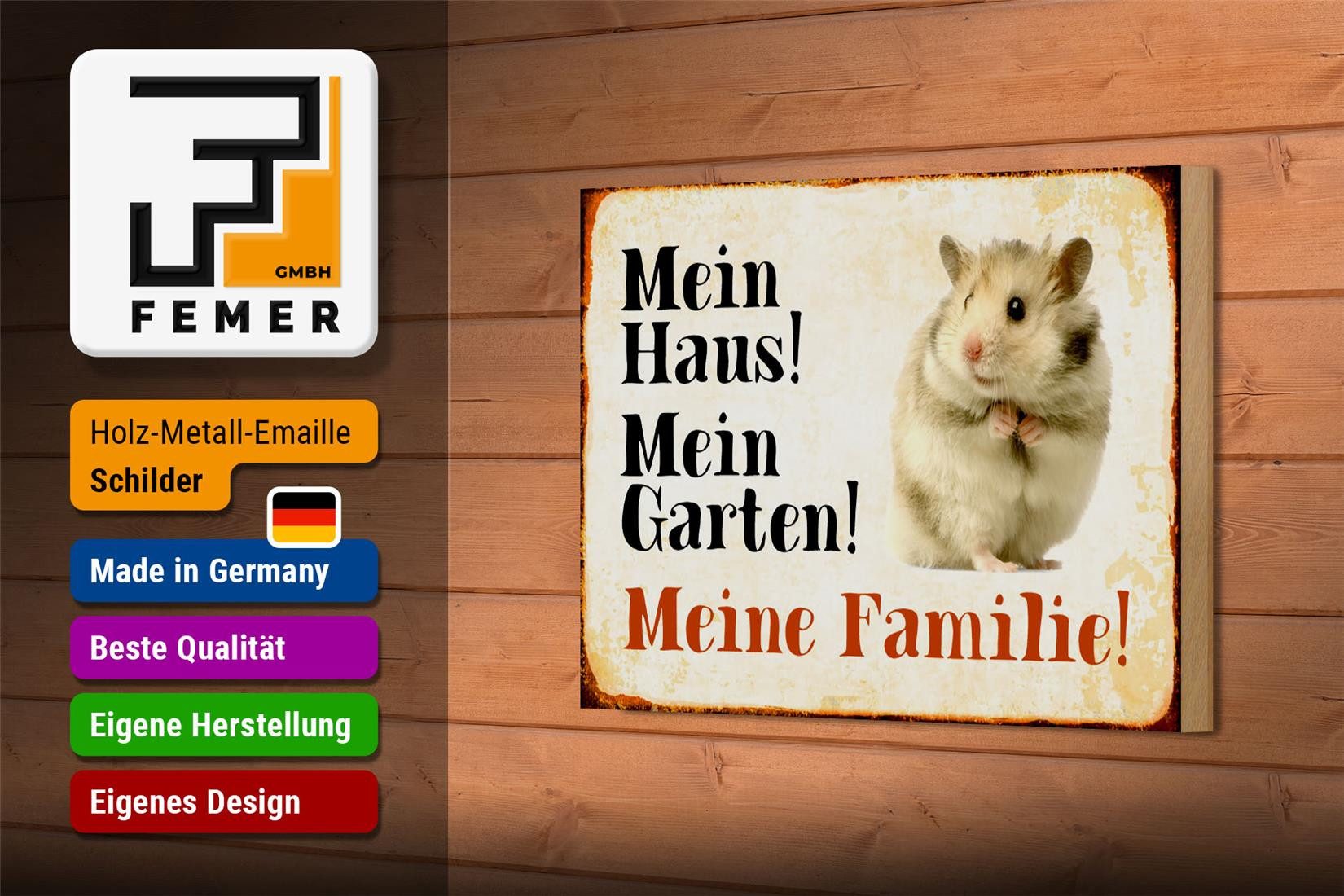 Femer GmbH Holzbild Tiere 18x12 cm Hamster mein Haus Garten Familie, (1 St), Glatte Holzfaserplatte (MDF), vorn beschichtet