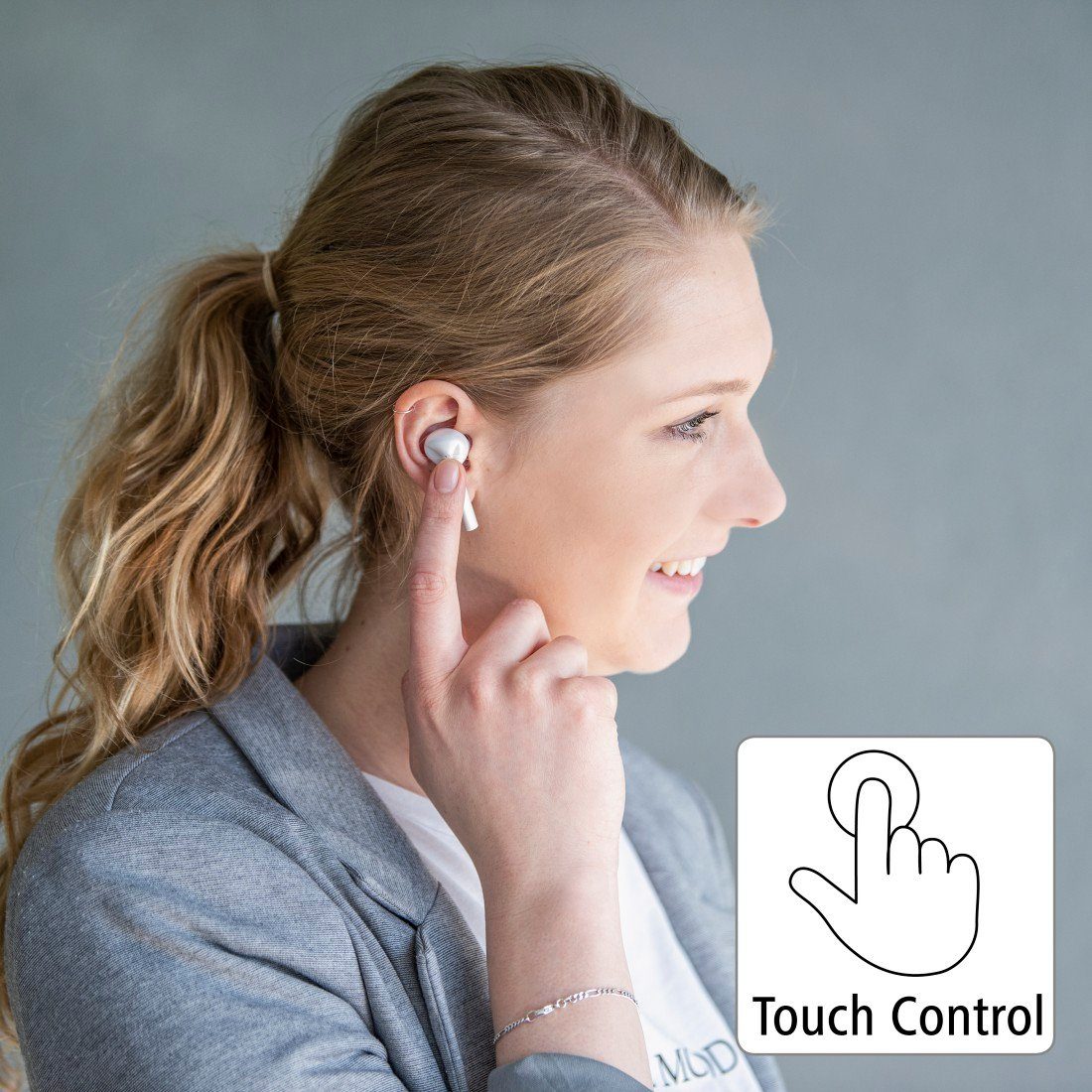 Hama Bluetooth® Kopfhörer USB-C A2DP Google Berührungssteuerung, Siri weiß HFP, Ear Assistant) Sprachassistenten Wireless, In-Ear-Kopfhörer Siri, In HSP, Google Assistant, Bluetooth, Bluetooth, und Anschluss, (Sprachsteuerung, AVRCP True Ladebox