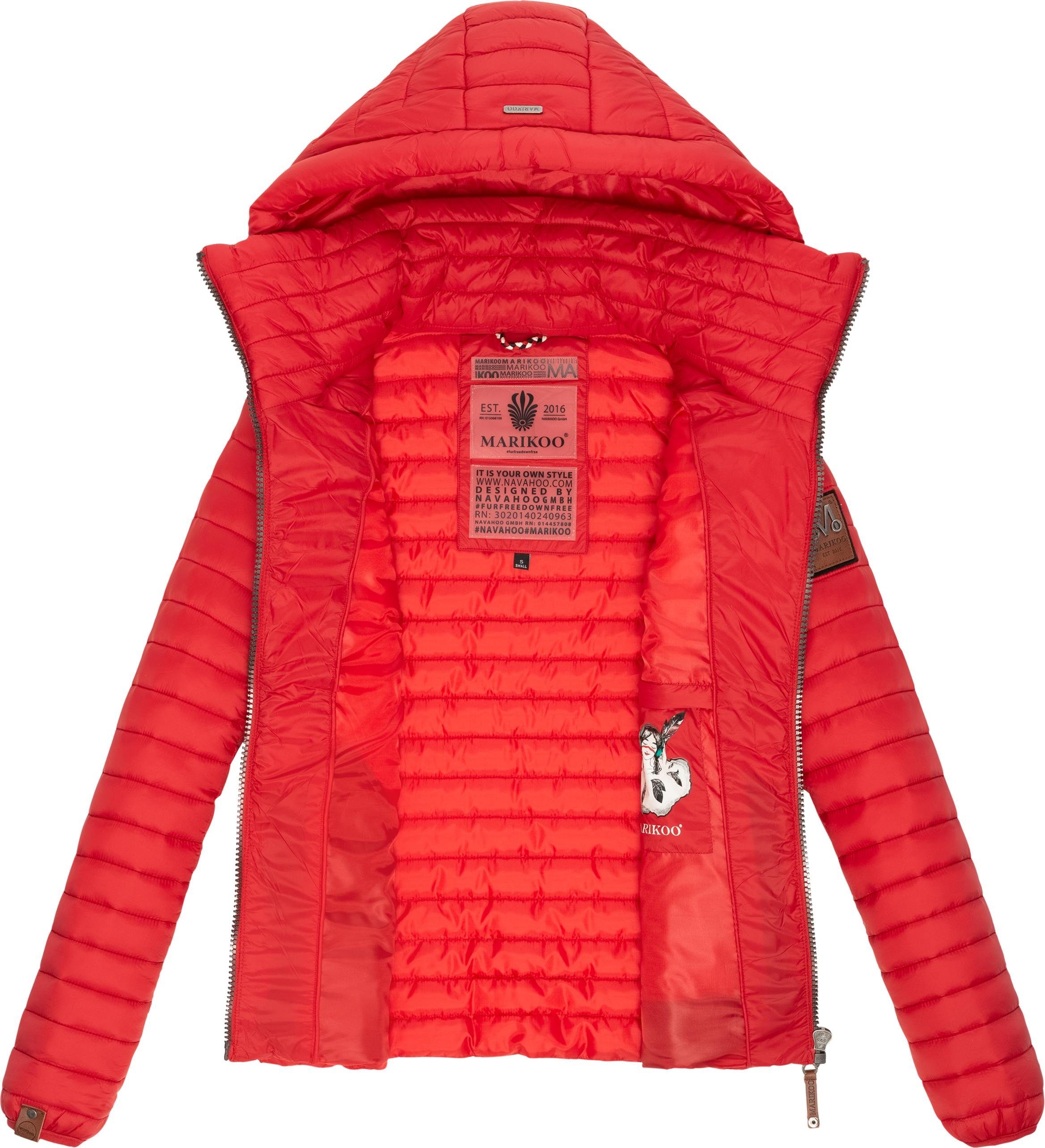 Marikoo Steppjacke Löwenbaby stylische Übergangsjacke Kapuze mit abnehmbarer feuerrot